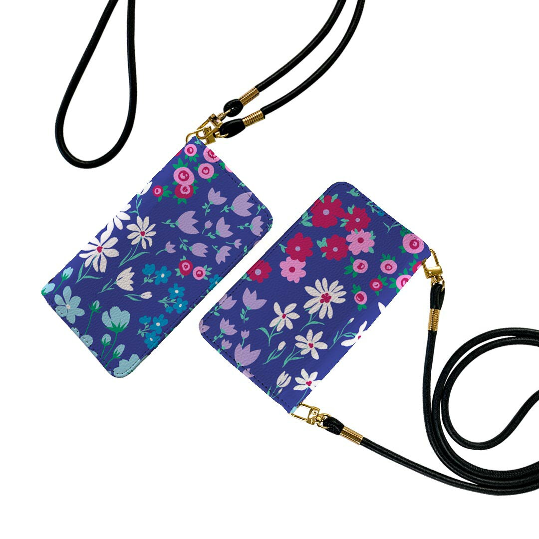 AQUOS sense SH-01K アクオスセンス ストラップ付き sh01k ケース ショルダー スマホ 落下防止 手帳型 マグネット式 ピタッと閉まる スマホカバー 肩掛け 斜めかけ 012226 花　花柄　青