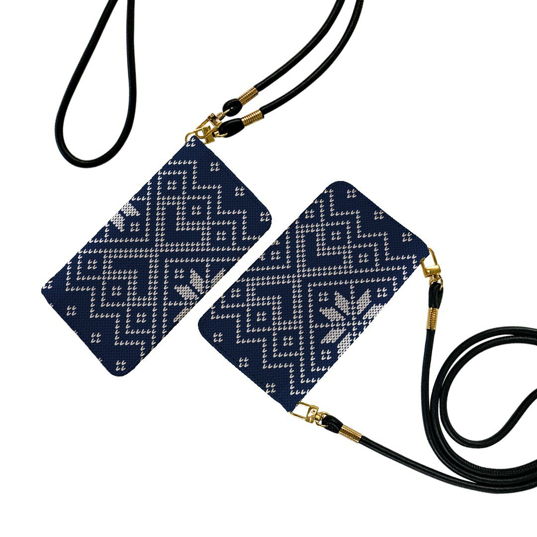 らくらくスマートフォン F-52B ストラップ付き f52b ケース ショルダー スマホ 落下防止 手帳型 マグネット式 ピタッと閉まる スマホカバー 肩掛け 斜めかけ 012397 ノルディック　柄　ネイビー