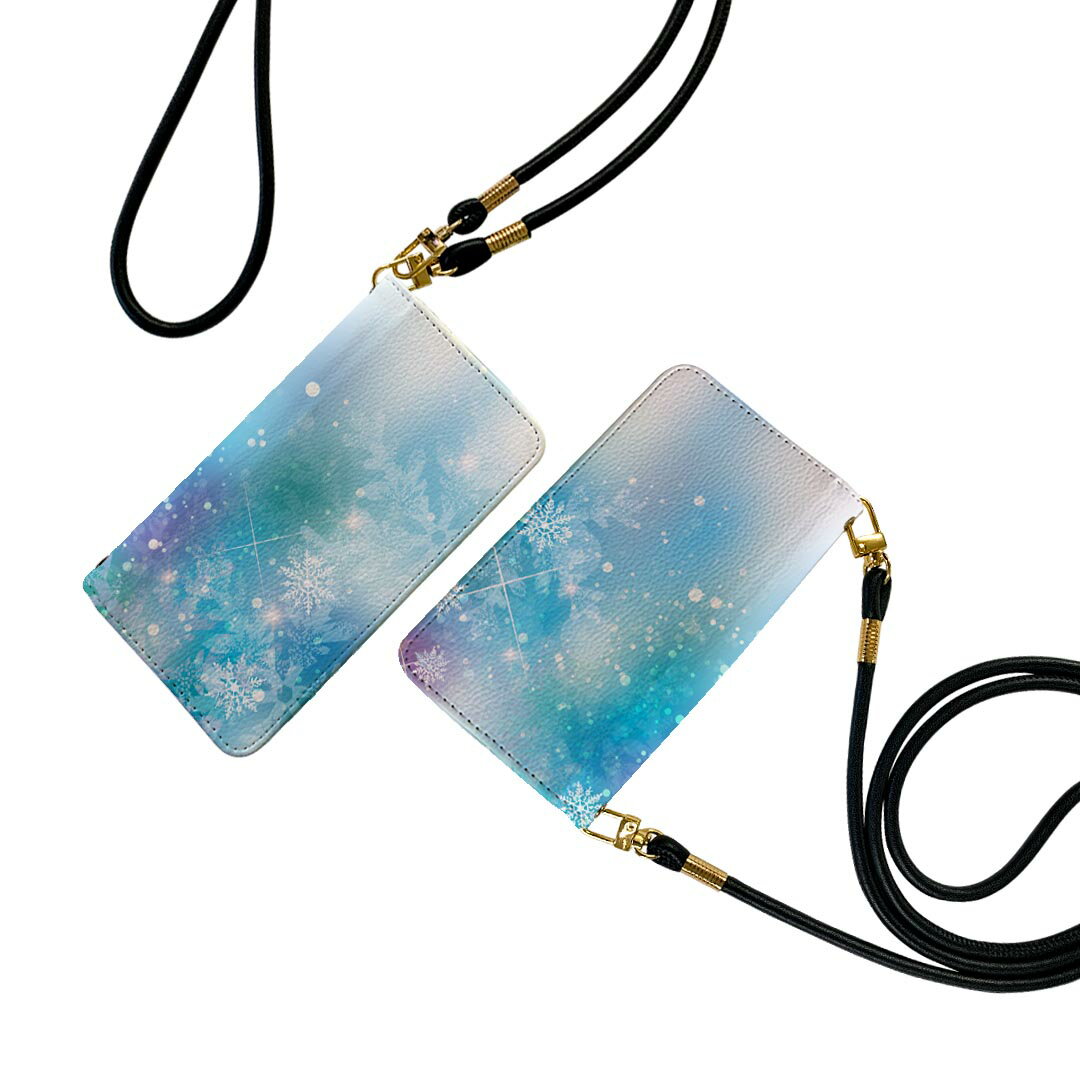 iPhone14 plus 6.7 インチ 専用 各キャリア iPhone14plus プラス 共通対応 ストラップ付き ケース ショルダー スマホ 落下防止 手帳型 マグネット式 ピタッと閉まる スマホカバー 肩掛け 斜めかけ 012417 雪　結晶　水色