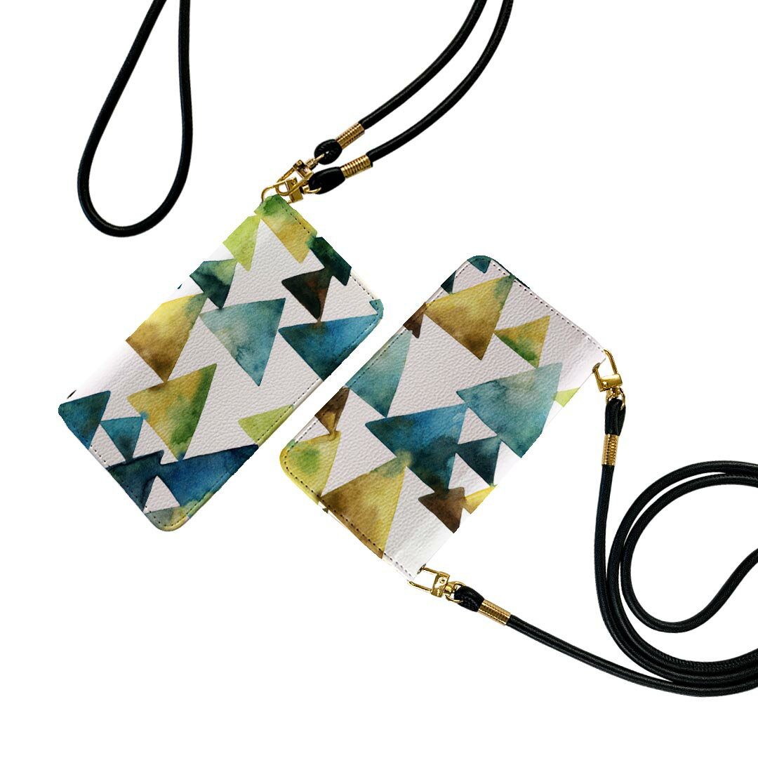 Pixel 3 ピクセル3 ストラップ付き pixel3 ケース ショルダー スマホ 落下防止 手帳型 マグネット式 ピタッと閉まる スマホカバー 肩掛け 斜めかけ 012536 三角　柄　山