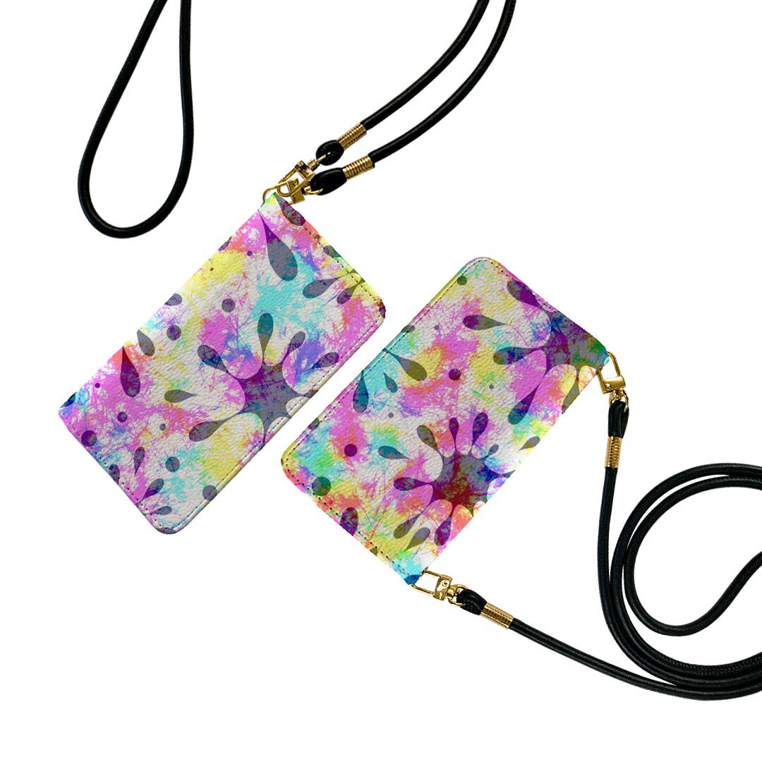 iPhone15 6.1インチ 専用 各キャリア iPhone 15 共通対応 ストラップ付き ケース ショルダー スマホ 落下防止 手帳型 マグネット式 ピタッと閉まる スマホカバー 肩掛け 斜めかけ 012603 カラフル ペイント 花火