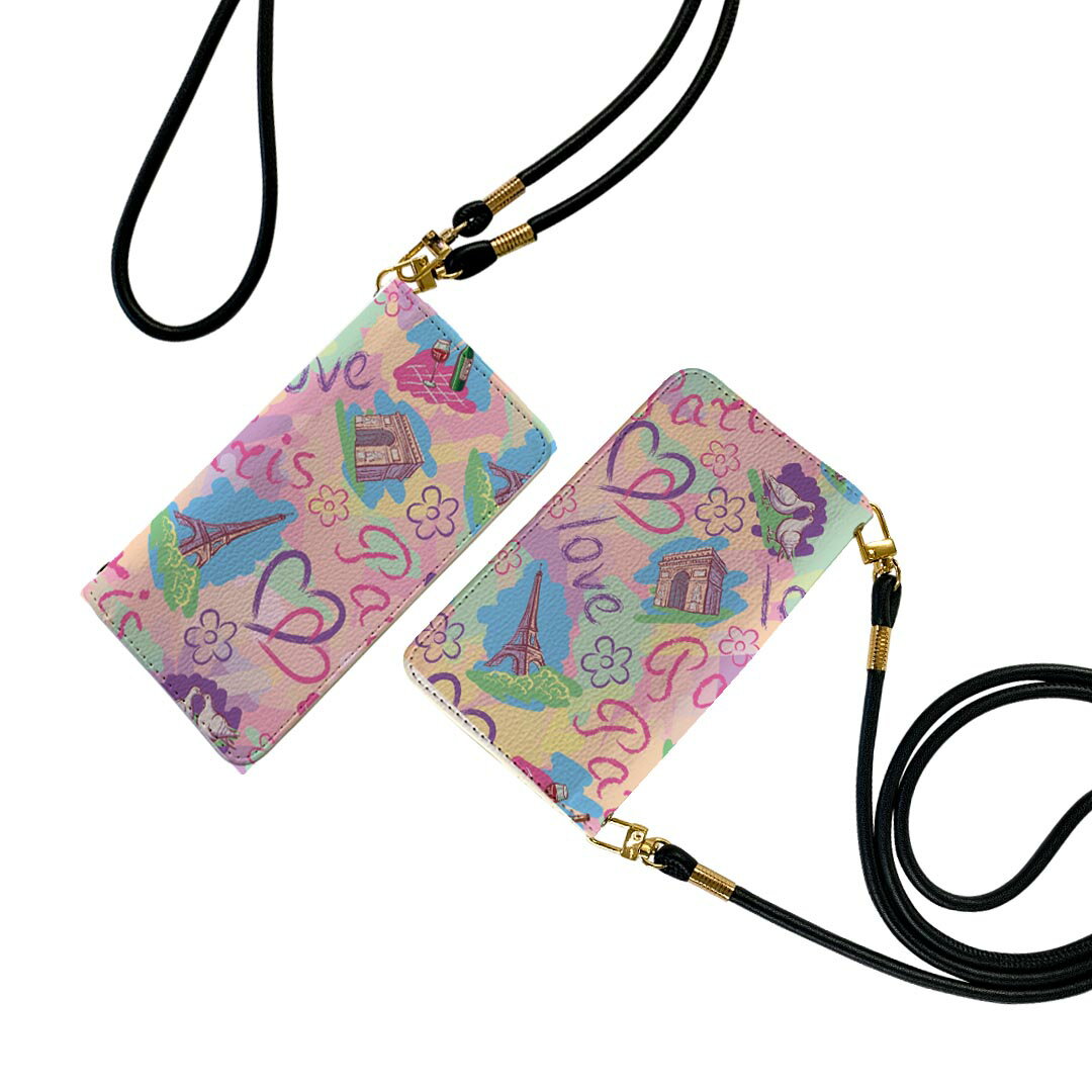 arrows We2 Plus F-51E 用 手帳型 ケース カバー f51e 対応 ケース ストラップ付き ケース ショルダー スマホ 落下防止 手帳型 マグネット式 ピタッと閉まる スマホカバー 肩掛け 斜めかけ 012727 英語　パリ　かわいい