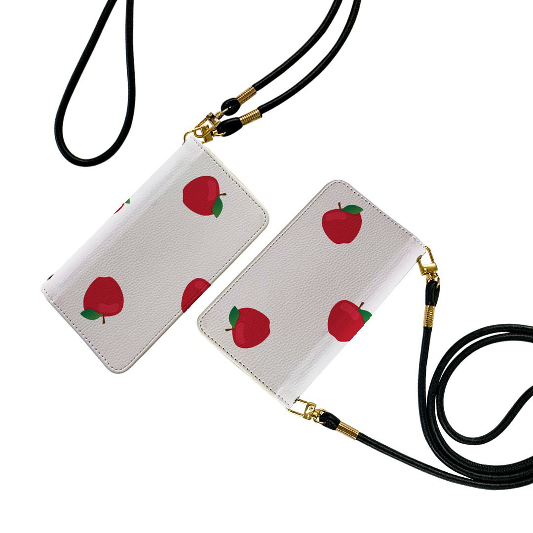SH-01L AQUOS sense2 アクオス センスツー ストラップ付き sh01l ケース ショルダー スマホ 落下防止 手帳型 マグネット式 ピタッと閉まる スマホカバー 肩掛け 斜めかけ 012729 リンゴ　果物　マーク