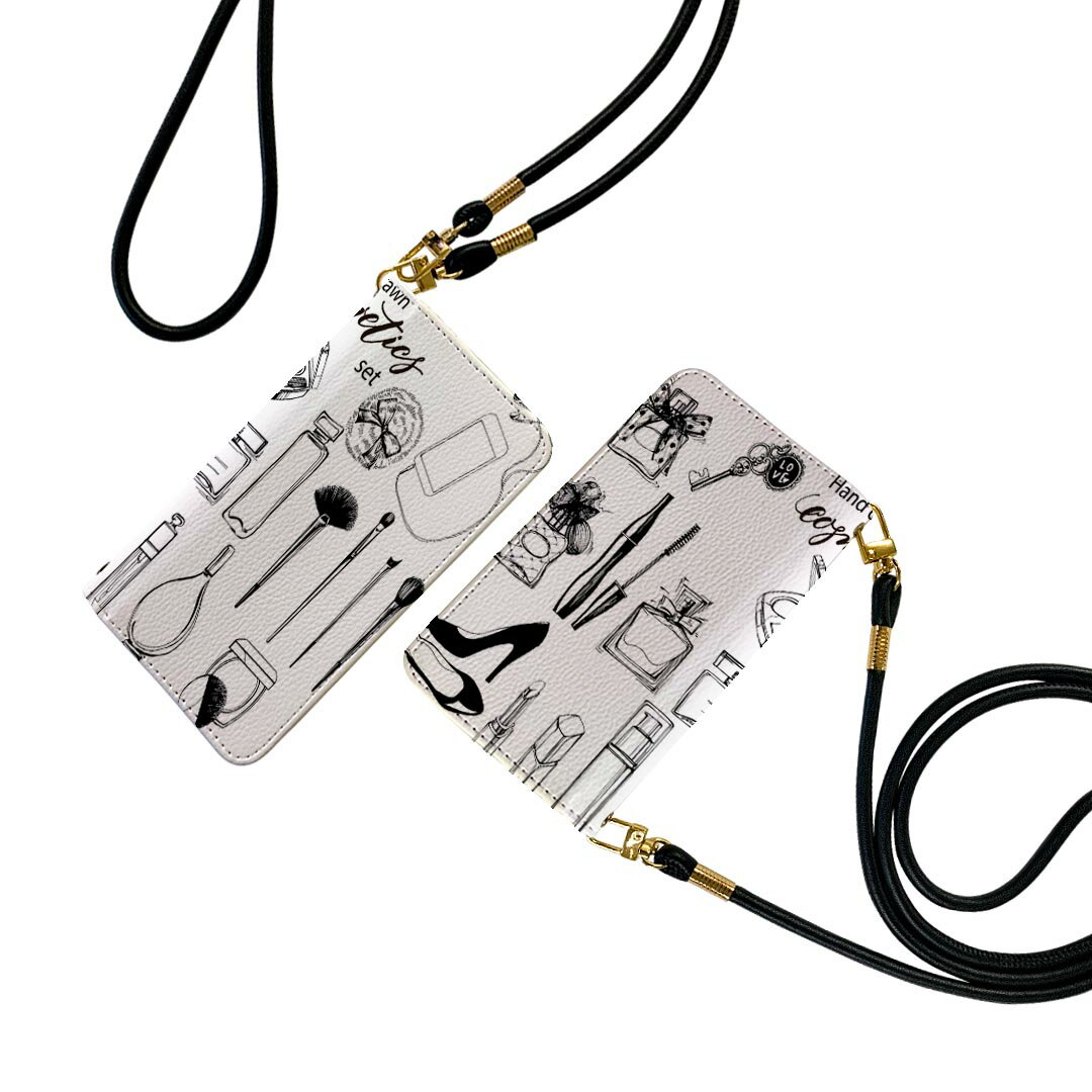 AQUOS R5G SH-51A アクオスr5g ストラップ付き sh51a ケース ショルダー スマホ 落下防止 手帳型 マグネット式 ピタッと閉まる スマホカバー 肩掛け 斜めかけ 013228 おしゃれモノトーンモノトーン 香水のサムネイル