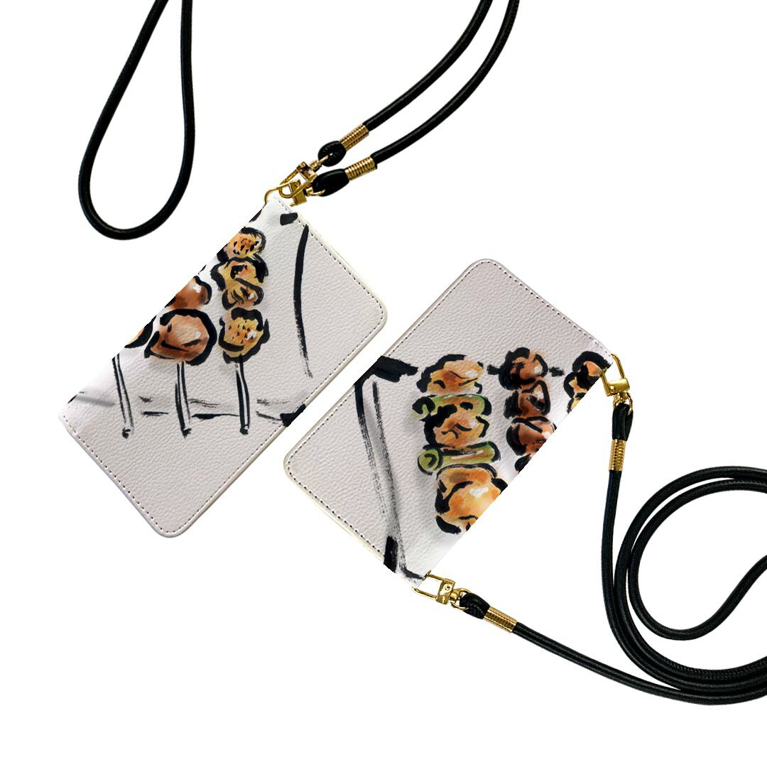 SH-04H AQUOS ZETA アクオスフォン ゼータ sh04h ストラップ付き ケース ショルダー スマホ 落下防止 手帳型 マグネット式 ピタッと閉まる スマホカバー 肩掛け 斜めかけ 013302 食べ物 絵 焼き鳥