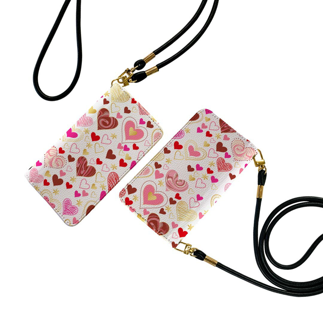 SO-04K Xperia XZ2 Premium so04k ケース ショルダー スマホ 落下防止 手帳型 マグネット式 ピタッと閉まる スマホカバー 肩掛け 斜めかけ 013309 ハート　かわいい　ピンク