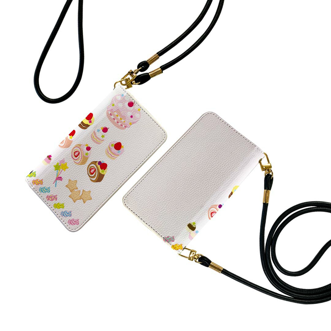 Mobile Phone Cases - AQUOS R5G SH-51A アクオスr5g ストラップ付き sh51a ケース ショルダー スマホ 落下防止 手帳型 マグネット式 ピタッと閉まる スマホカバー 肩掛け 斜めかけ 013479 ケーキ　お菓子　いちご