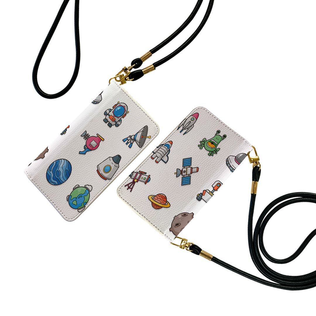 Xperia 1 ii SO-51A エクスペリア 専用 ストラップ付き so51a ケース ショルダー スマホ 落下防止 手帳型 マグネット式 ピタッと閉まる スマホカバー 肩掛け 斜めかけ 013482 ロケット　UFO　惑星