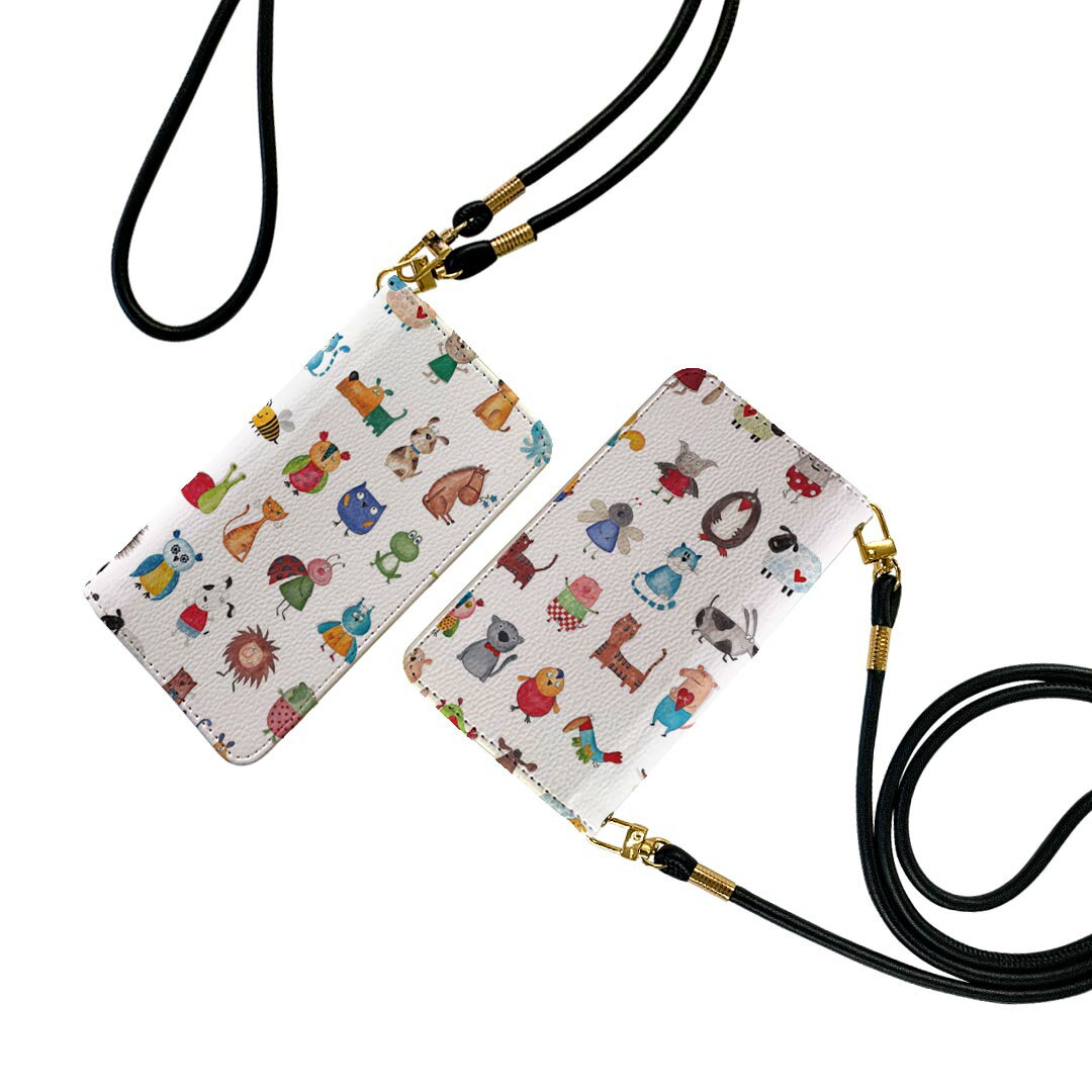 nubia S 5G A403ZT 用 手帳型ケース ストラップ付き a403zt ショルダー スマホ 落下防止 手帳型 マグネット式 ピタッと閉まる スマホカバー 肩掛け 斜めかけ 013501 動物　かわいい　イラスト(2.0)