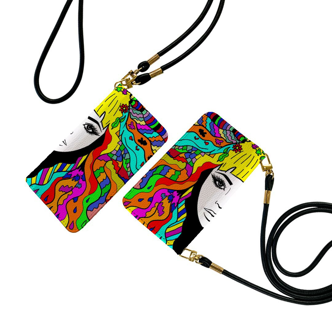 Galaxy S23 Ultra 用 手帳型 ケース SC-52D / SCG20 各キャリア 共通対応 ストラップ付き ケース ショルダー スマホ 落下防止 手帳型 マグネット式 ピタッと閉まる スマホカバー 肩掛け 斜めかけ 013591 顔 派手 カラフル