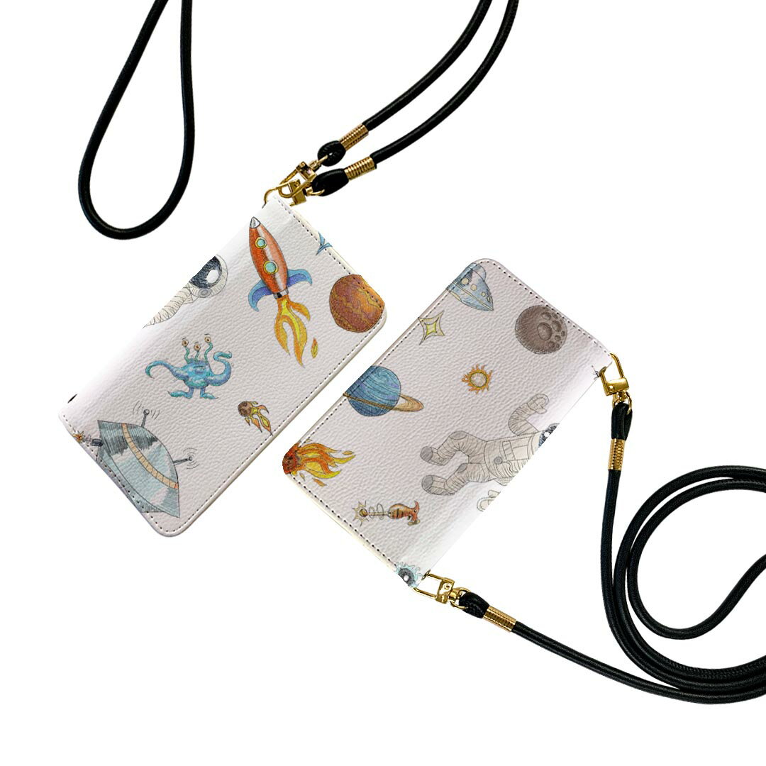 商品特徴・ショルダー付き手帳型スマホケース・シームレスな全面デザイン（内側は落ち着いたオフホワイト）・外側は高品質の人工革を使用・内側にはスマホを装着するケースが付属・機種専用のカメラホール仕様でケースを装着したままの撮影が可能・ワンセグや...