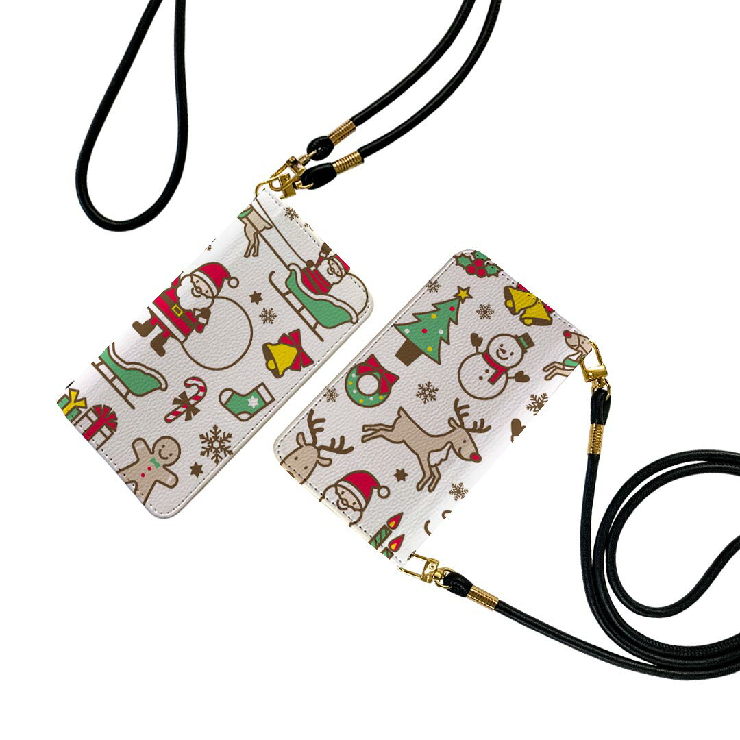 SCV46 Galaxy A20 ギャラクシー エートゥエンティ ストラップ付き scv46 ケース ショルダー スマホ 落下防止 手帳型 マグネット式 ピタッと閉まる スマホカバー 肩掛け 斜めかけ 013795 クリスマス サンタ トナカイ