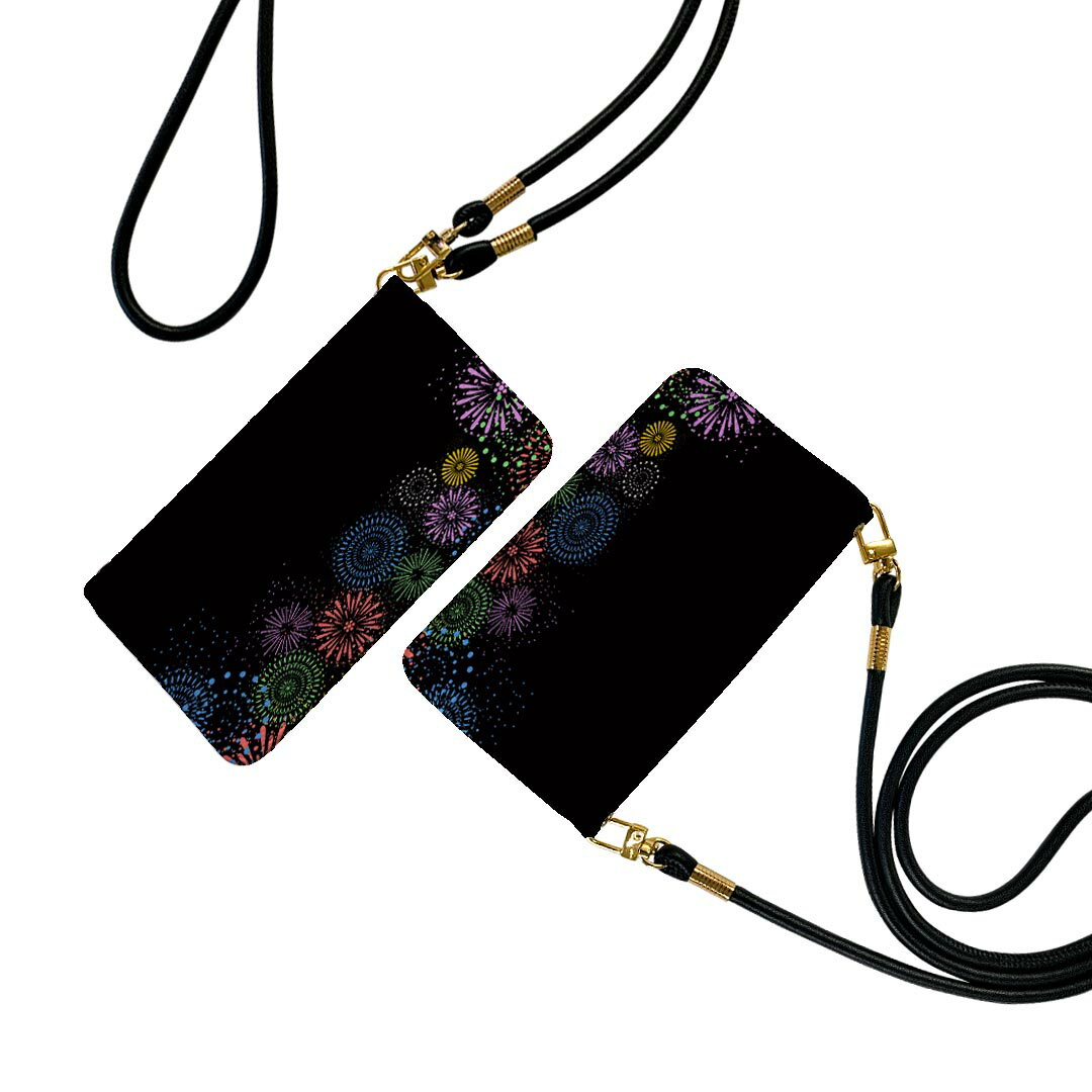 AQUOS sense8 SH-54D / SHG11 共通対応 アクオスセンス8 ストラップ付き sh54d ケース ショルダー スマホ 落下防止 手帳型 マグネット式 ピタッと閉まる スマホカバー 肩掛け 斜めかけ 013799 花火 カラフル