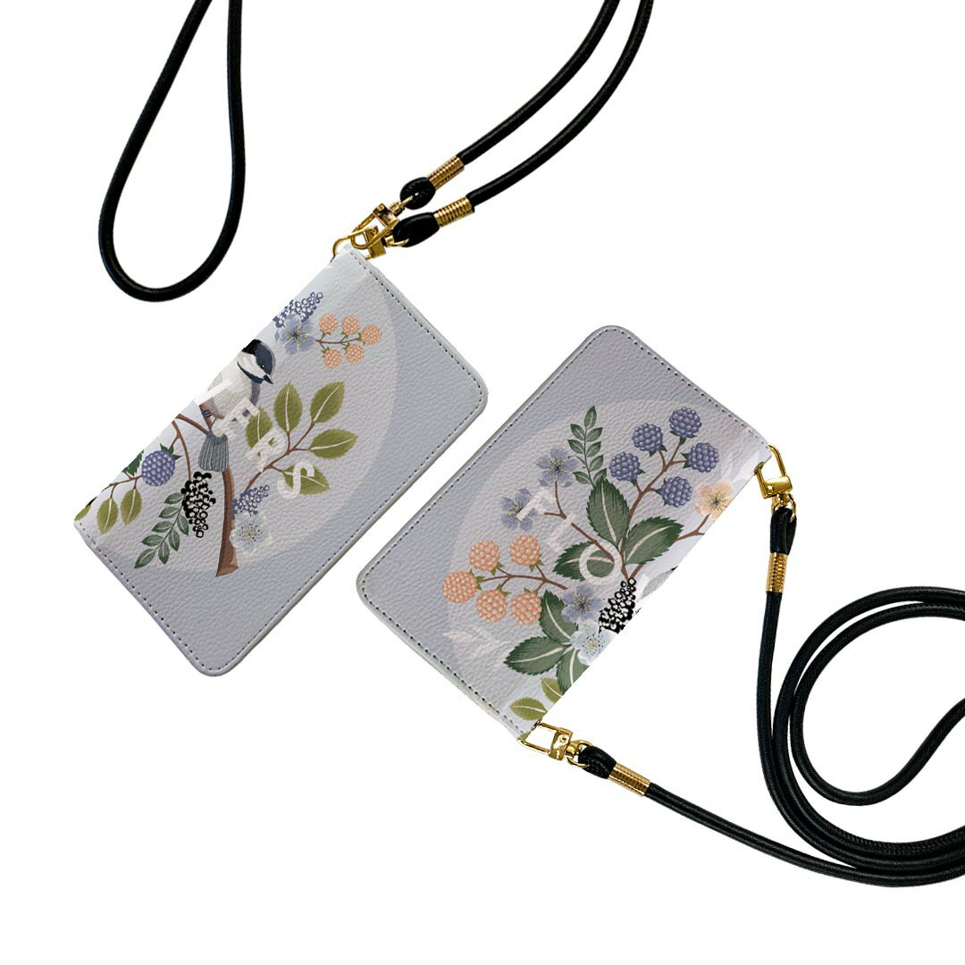 KYV40 rafre au エーユー ストラップ付き kyv40 ケース ショルダー スマホ 落下防止 手帳型 マグネット式 ピタッと閉まる スマホカバー 肩掛け 斜めかけ 013919 花　　鳥
