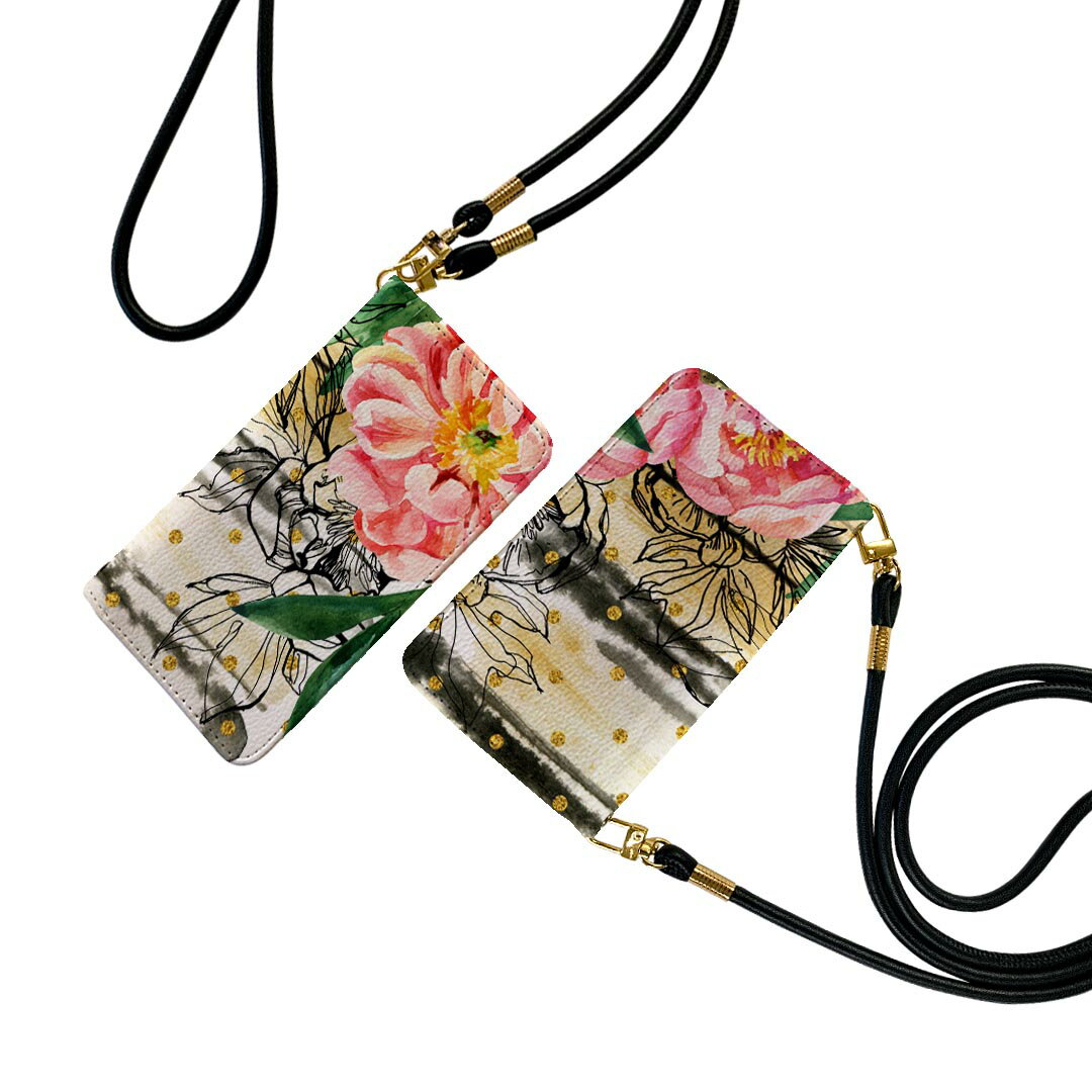 SC-02L Galaxy Feel2 ギャラクシー フィールツー ストラップ付き sc02l ケース ショルダー スマホ 落下防止 手帳型 マグネット式 ピタッと閉まる スマホカバー 肩掛け 斜めかけ 014046 花　　ピンク