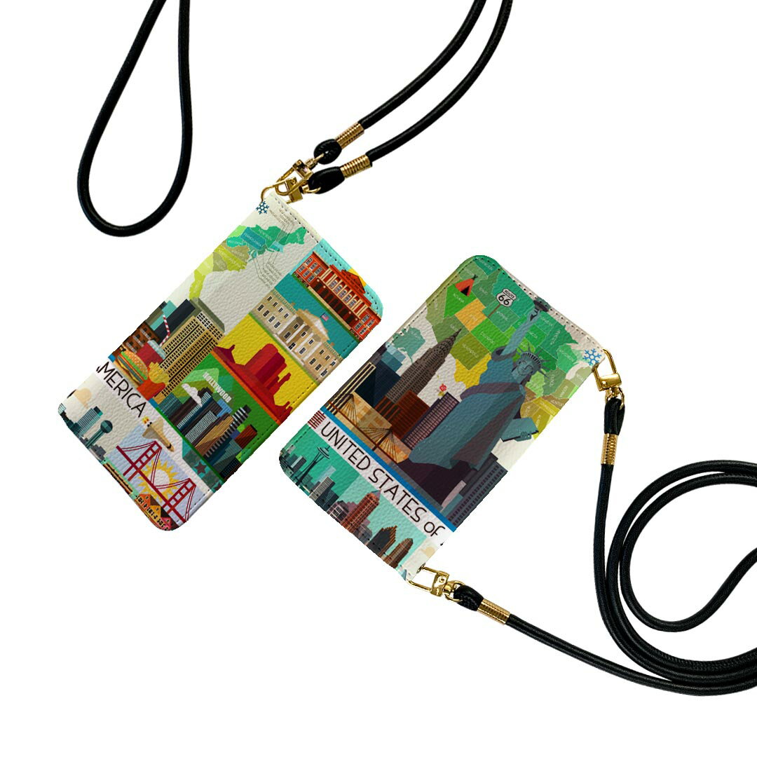 商品特徴・ショルダー付き手帳型スマホケース・シームレスな全面デザイン（内側は落ち着いたオフホワイト）・外側は高品質の人工革を使用・内側にはスマホを装着するケースが付属・機種専用のカメラホール仕様でケースを装着したままの撮影が可能・ワンセグや動画の視聴に便利な横置きスタンド機能・ICカードなどを2枚まで収納できるカードスロット付き・マグネットフリップで開け閉めカンタン注意事項商品画像はサンプルイメージですので、ご覧の環境によっては多少色味に違いを感じる場合がございます。イメージと違った、モニターと色味が異なるという理由での交換や返金はご対応出来かねます。ショルダーとカバーのみの販売で本体は付属しません。ワイヤレス充電対応機種についてはお使いの機器や環境により反応しない場合があります。その場合お手数ですがケースから外してお使い下さい。卓上ホルダ及びワイヤレスでの充電は保障の対象外となります。こちらは無地のレザーにデザインをプリントした商品で、デコなどの加工はございません。凹凸や光沢があるように見えたり布地や金属を素材にしたように見える商品もありますが、デザインの図版によるものです。撮影時にカバーが映り込む恐れがあるため、カメラ用の穴は若干大きめに開けています。カメラ穴の位置にわずかなズレが生じる場合がございます。また印刷時に微妙な画像のズレが生じる場合がございます。ご注文後に1点1点制作する受注生産品のため、不良品以外のご返品や交換は固くお断り致します。機種の選択間違いも保証対象外となりますため、ご注文の際は必ず機種をご確認下さい。発送について完全受注生産のハンドメイド商品となりますので、既製品と比べて発送までお時間を頂いています。 基本的に決済確認後、通常で3営業日程度、最大で10営業日程度での発送となります。繁忙期や休業日明けの場合はさらに時間がかかる場合があります。 その際には別途メールにてご連絡致します。メール便の場合、発送日から到着までに2?4日ほどかかる場合が多く、紛失などの保障もご対応できかねます。あらかじめご了承下さい。