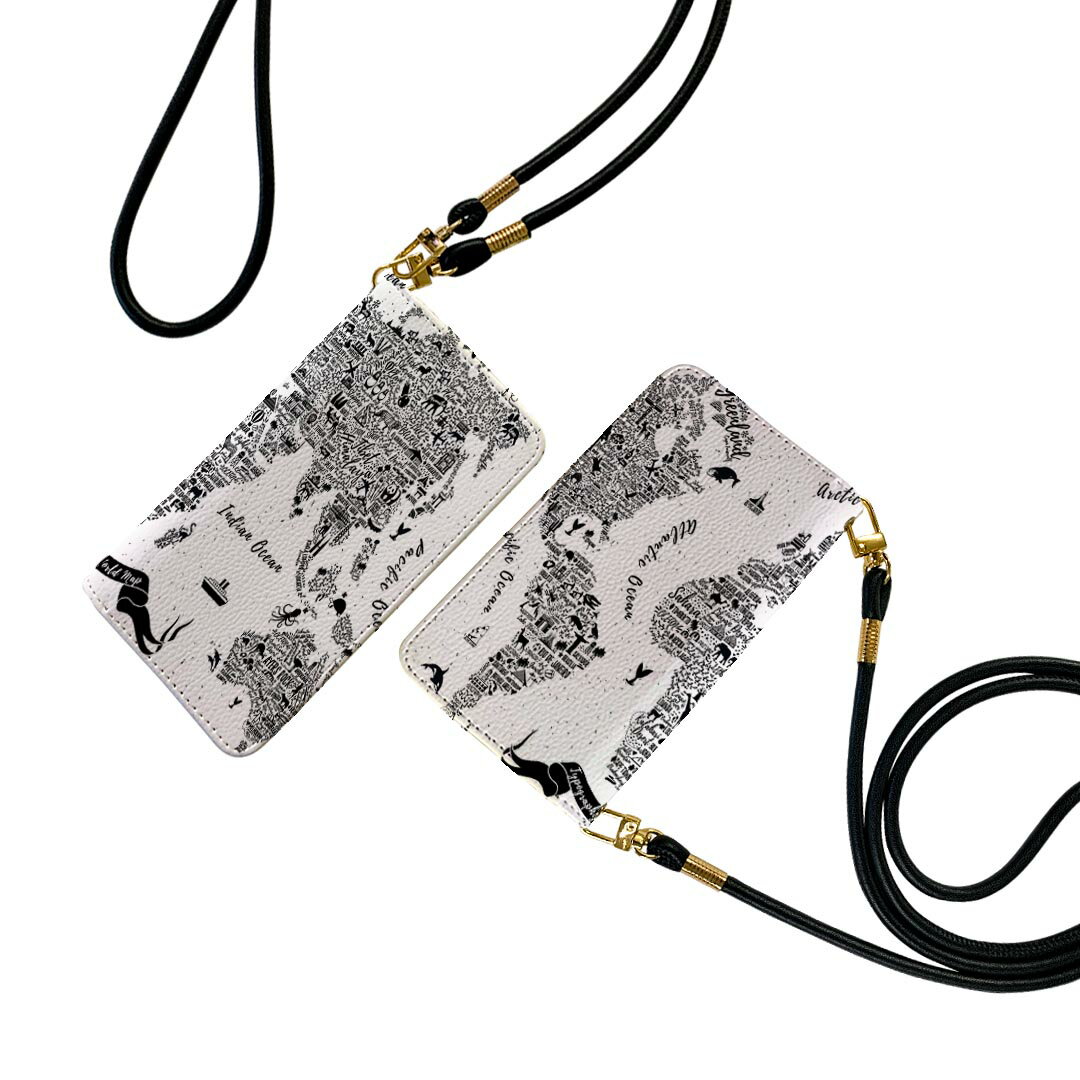 Galaxy A21 SC-42A ギャラクシー sc42a ストラップ付き ケース ショルダー スマホ 落下防止 手帳型 マグネット式 ピタッと閉まる スマホカバー 肩掛け 斜めかけ 014130 世界地図　レトロ