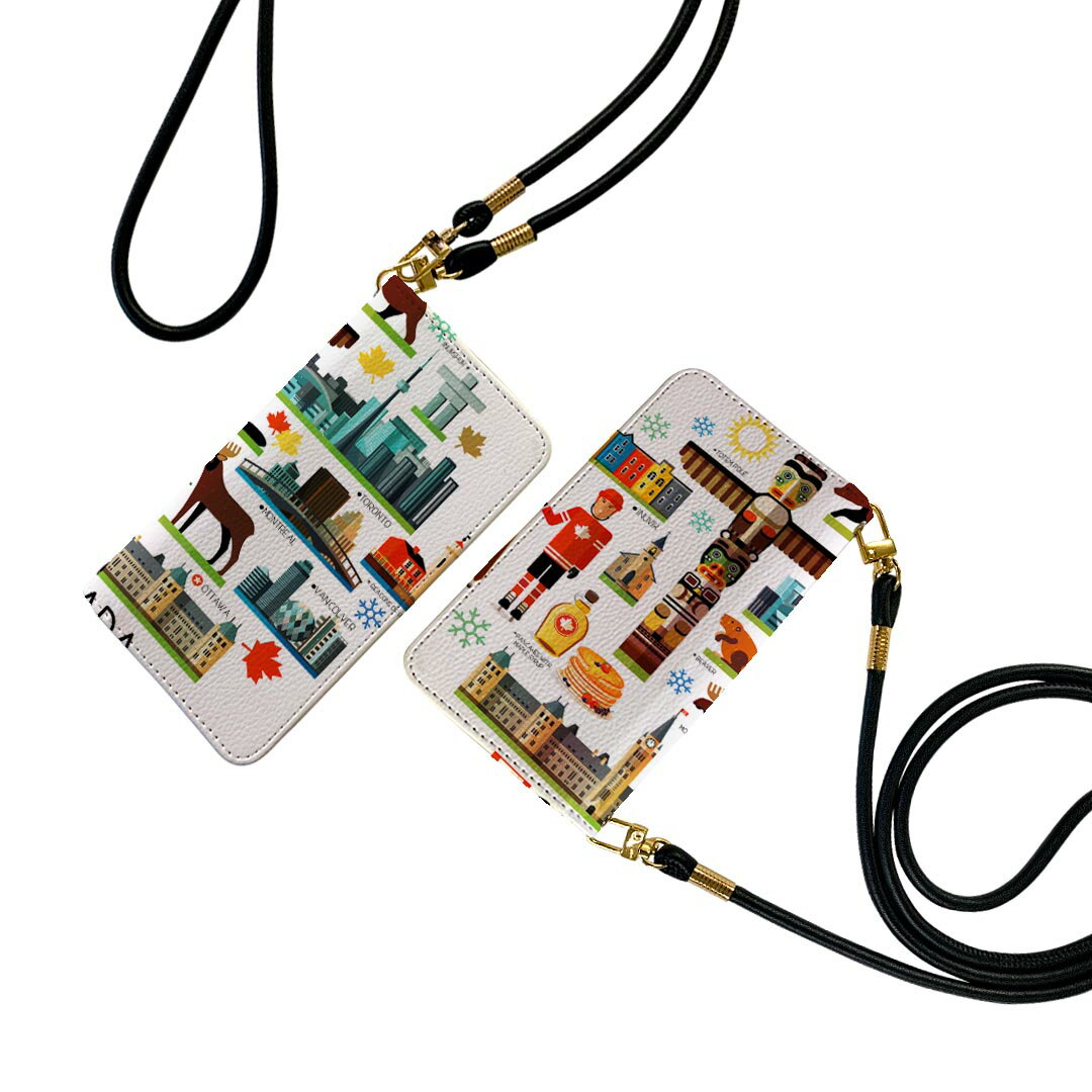 AQUOS wish4 用 手帳型 SH-52E / A402SH 共通対応 ケース カバー sh52e 対応 ストラップ付き ショルダー スマホ 落下防止 マグネット式 ピタッと閉まる スマホカバー 肩掛け 斜めかけ 014133 カナダ　風景　景色(2.0)