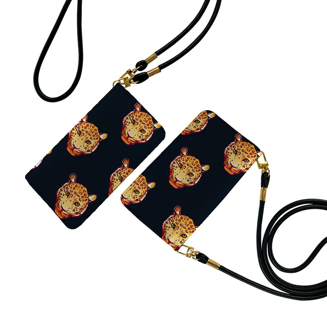 iPhone 6 plus/ iPhone 6s plus / iPhone 7 plus / iPhone 8 plus ストラップ付き ケース ショルダー iphone6plus スマホ 手帳型 マグネット式 ピタッと閉まる スマホカバー 肩掛け 斜めかけ 014317 ヒョウ　動物　アニマル