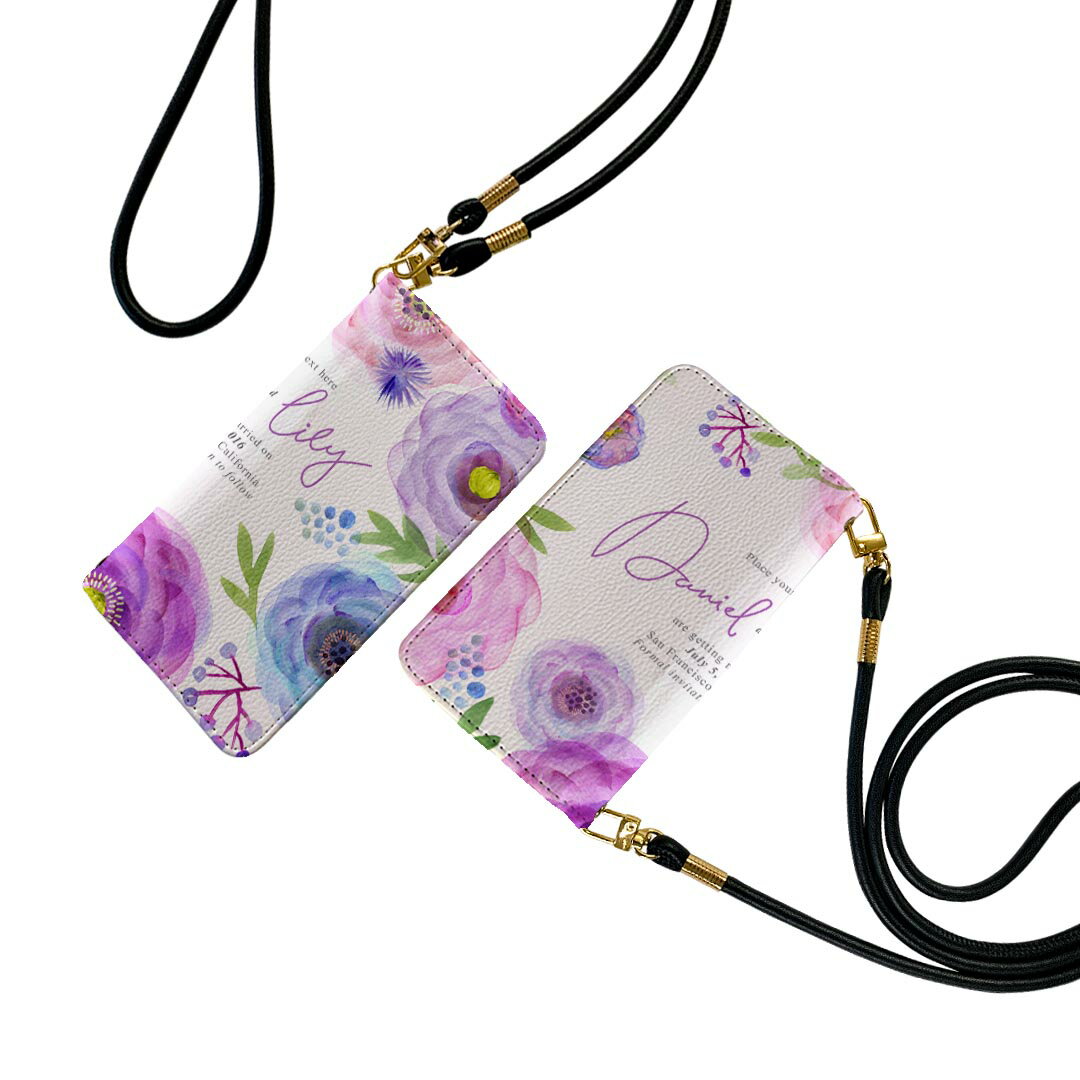 F-01K arrows NX アローズ NX ストラップ付き f01k ケース ショルダー スマホ 落下防止 手帳型 マグネット式 ピタッと閉まる スマホカバー 肩掛け 斜めかけ 014387 花　　紫(2.0)