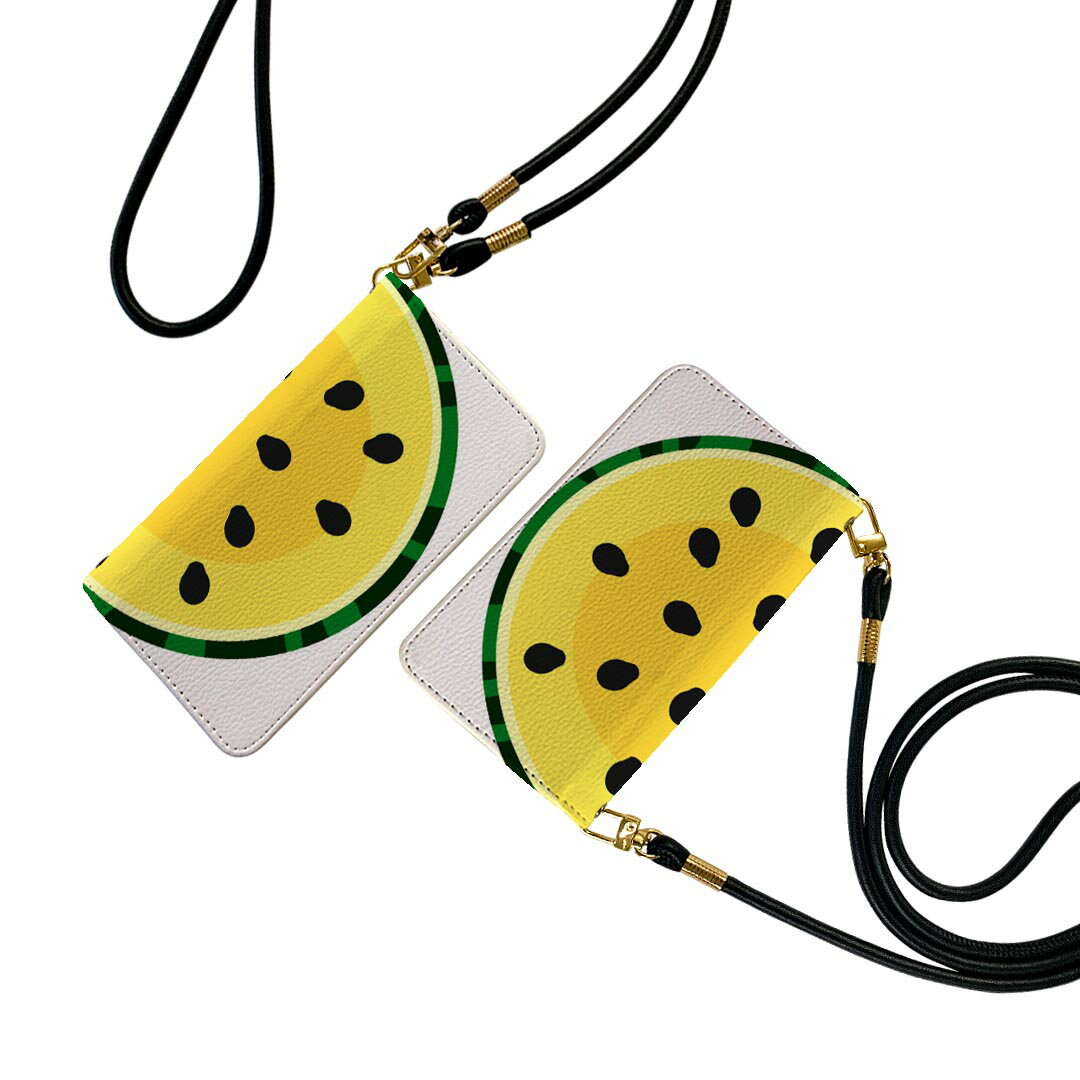 SHV40 AQUOS sense アクオスセンス ストラップ付き ケース ショルダー スマホ 落下防止 手帳型 マグネット式 ピタッと閉まる スマホカバー 肩掛け 斜めかけ 014412 スイカ 黄色 夏