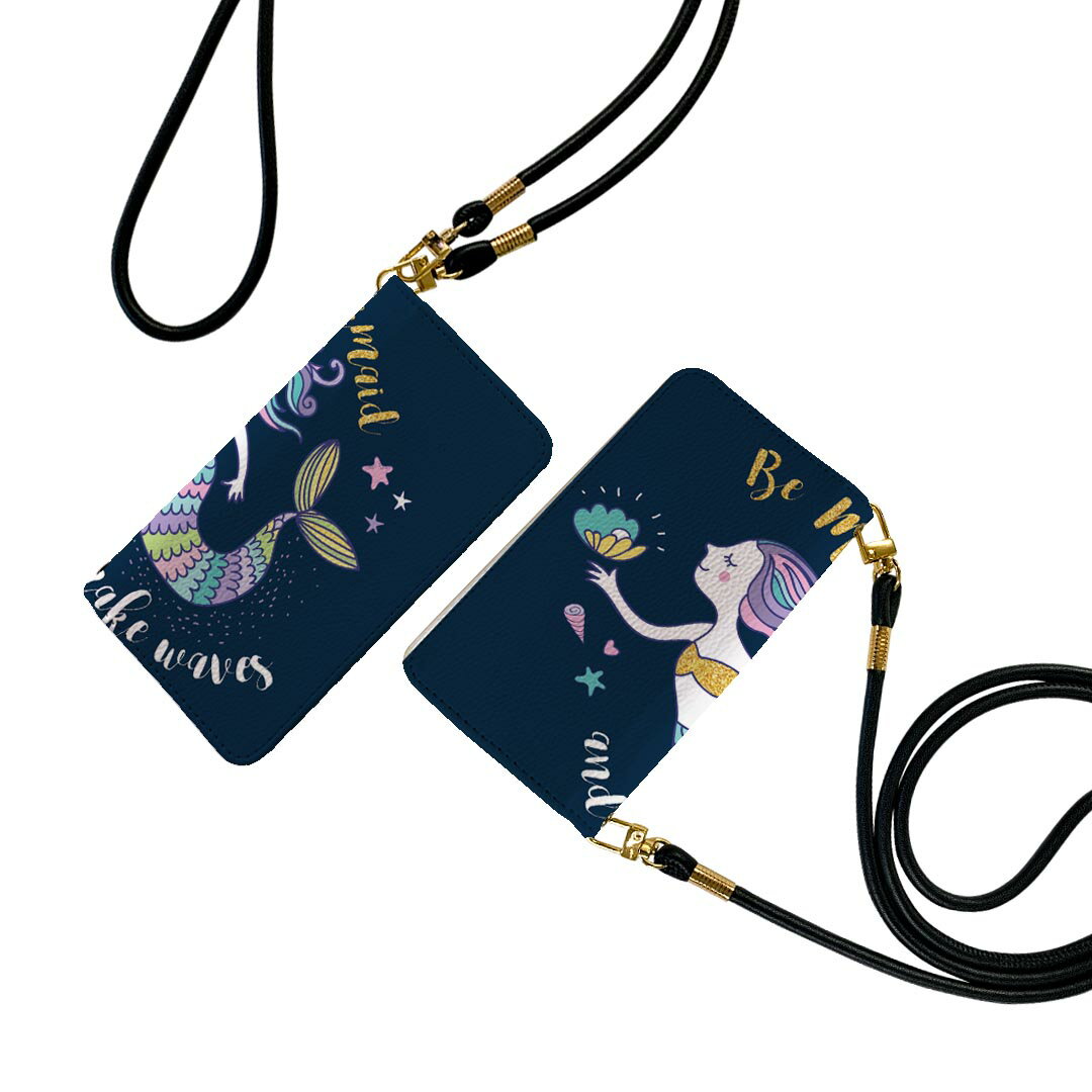 LGV33 Qua phone PX キュア フォン lgv33 ストラップ付き ケース ショルダー スマホ 落下防止 手帳型 マグネット式 ピタッと閉まる スマホカバー 肩掛け 斜めかけ 014514 マーメイド　人魚　カラフル