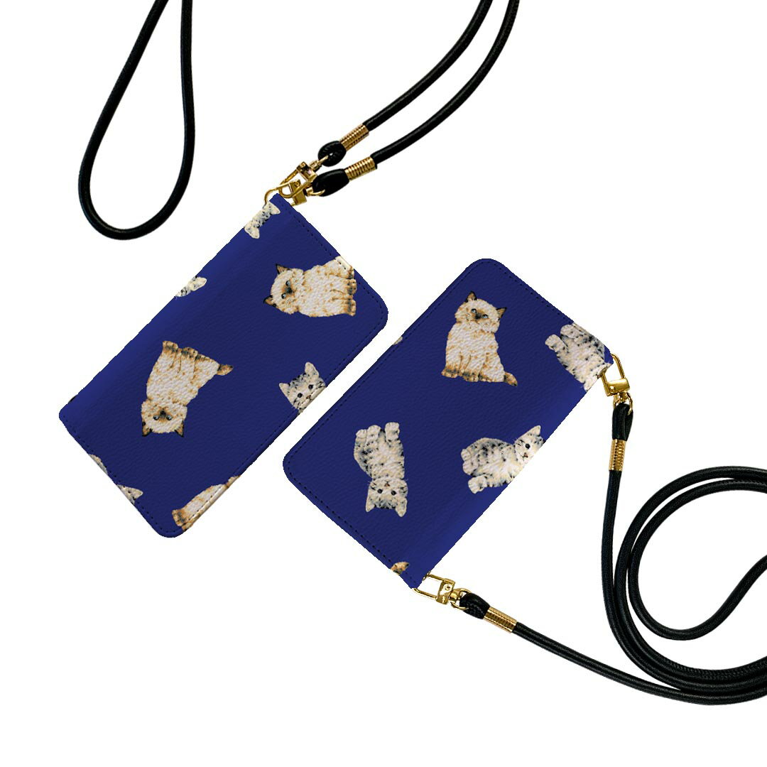 AQUOS sense8 SH-54D / SHG11 共通対応 アクオスセンス8 ストラップ付き sh54d ケース ショルダー スマホ 落下防止 手帳型 マグネット式 ピタッと閉まる スマホカバー 肩掛け 斜めかけ 014618 猫　動物　アニマル