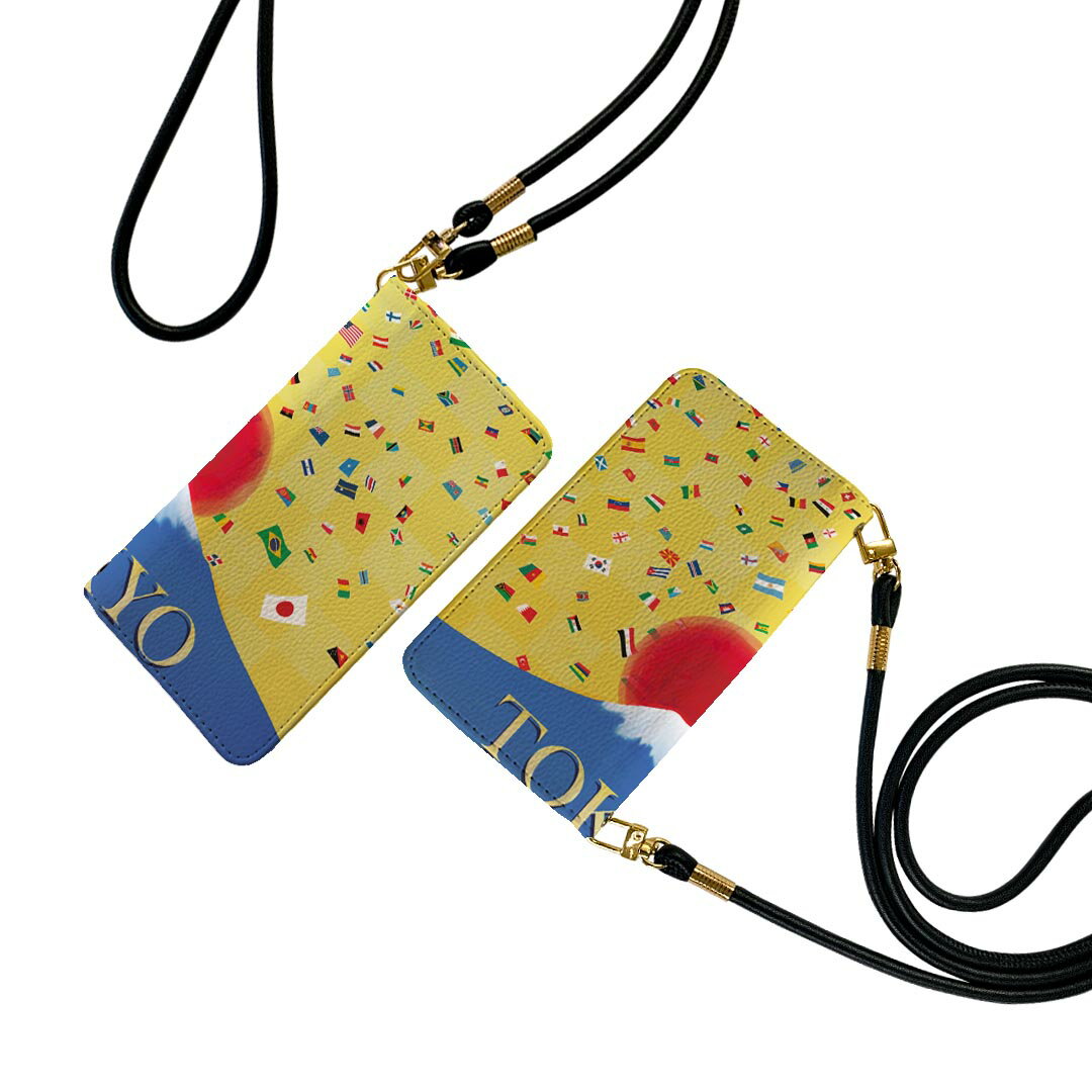 Galaxy S23 SC-51D SCG19 用 ケース カバー 手帳 sc51d 共通対応 ストラップ付き ケース ショルダー スマホ 落下防止 手帳型 マグネット式 ピタッと閉まる スマホカバー 肩掛け 斜めかけ 014660 東京　富士山　国旗