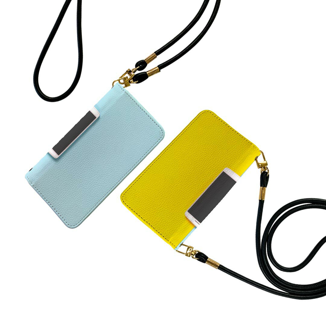 SH-02M AQUOS sense3 アクオス センススリー ストラップ付き sh02m ケース ショルダー スマホ 落下防止 手帳型 マグネット式 ピタッと閉まる スマホカバー 肩掛け 斜めかけ 014669 携帯　青　黄色