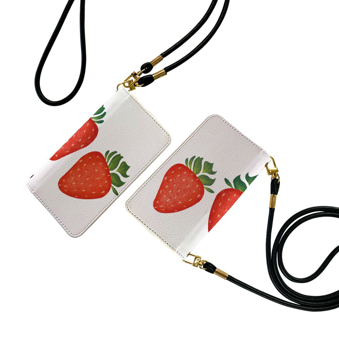 SOV32 Xperia Z5 エクスペリア ストラップ付き sov32 ケース ショルダー スマホ 落下防止 手帳型 マグネット式 ピタッと閉まる スマホカバー 肩掛け 斜めかけ 014692 イチゴ　フルーツ(2.0)