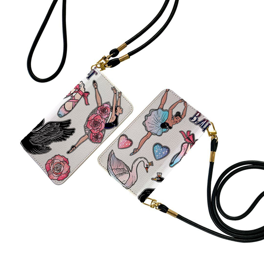 iphone 4s - iPhone14 6.1インチ 専用 各キャリア iPhone 14 共通対応 ストラップ付き iphone14 ケース ショルダー スマホ 落下防止 手帳型 マグネット式 ピタッと閉まる スマホカバー 肩掛け 斜めかけ 014949 バレエ　白鳥　イラスト