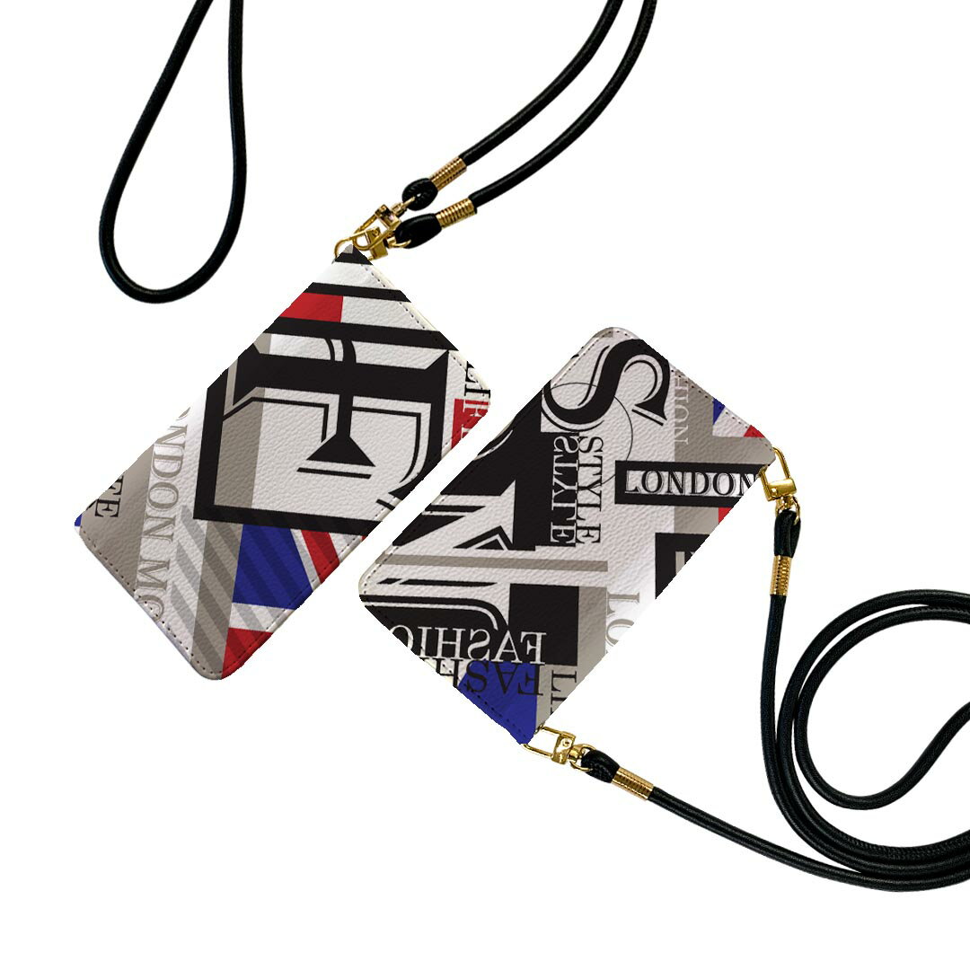 iPhone12 6.1インチ 専用 各キャリア iPhone 12 / iPhone12 Pro 共通対応 ストラップ付き ケース ショルダー スマホ 落下防止 手帳型 マグネット式 ピタッと閉まる スマホカバー 肩掛け 斜めかけ 014965 ユニオンジャック イラスト 外国 英字