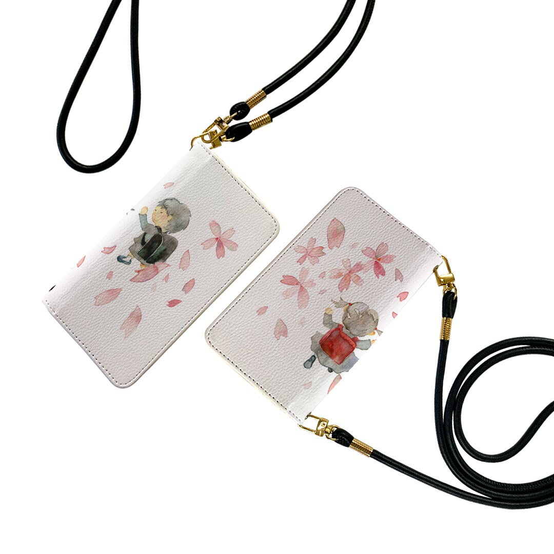 Xperia 1 III SO-51B エクスペリア so51b SOG03 共通対応 ストラップ付き ケース ショルダー スマホ 落下防止 手帳型 マグネット式 ピタッと閉まる スマホカバー 肩掛け 斜めかけ 015263 春 桜 ランドセル 入学式 こども