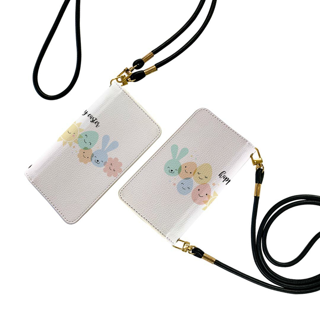 Galaxy A20 SC-02M ギャラクシー sc02m ストラップ付き ケース ショルダー スマホ 落下防止 手帳型 マグネット式 ピタッと閉まる スマホカバー 肩掛け 斜めかけ 015300 1 卵 ウサギ イースター カラフル パステル(2.0)