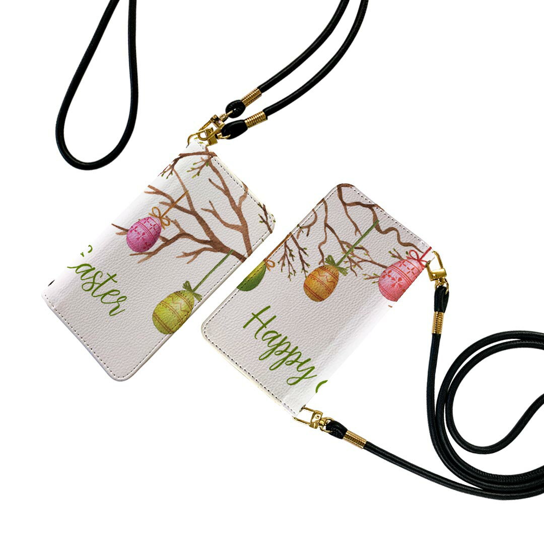 arrows 5G F-51A アローズ ストラップ付き f51a ケース ショルダー スマホ 落下防止 手帳型 マグネット式 ピタッと閉まる スマホカバー 肩掛け 斜めかけ 015325 1 イースター たまご とり ケーキ パステル