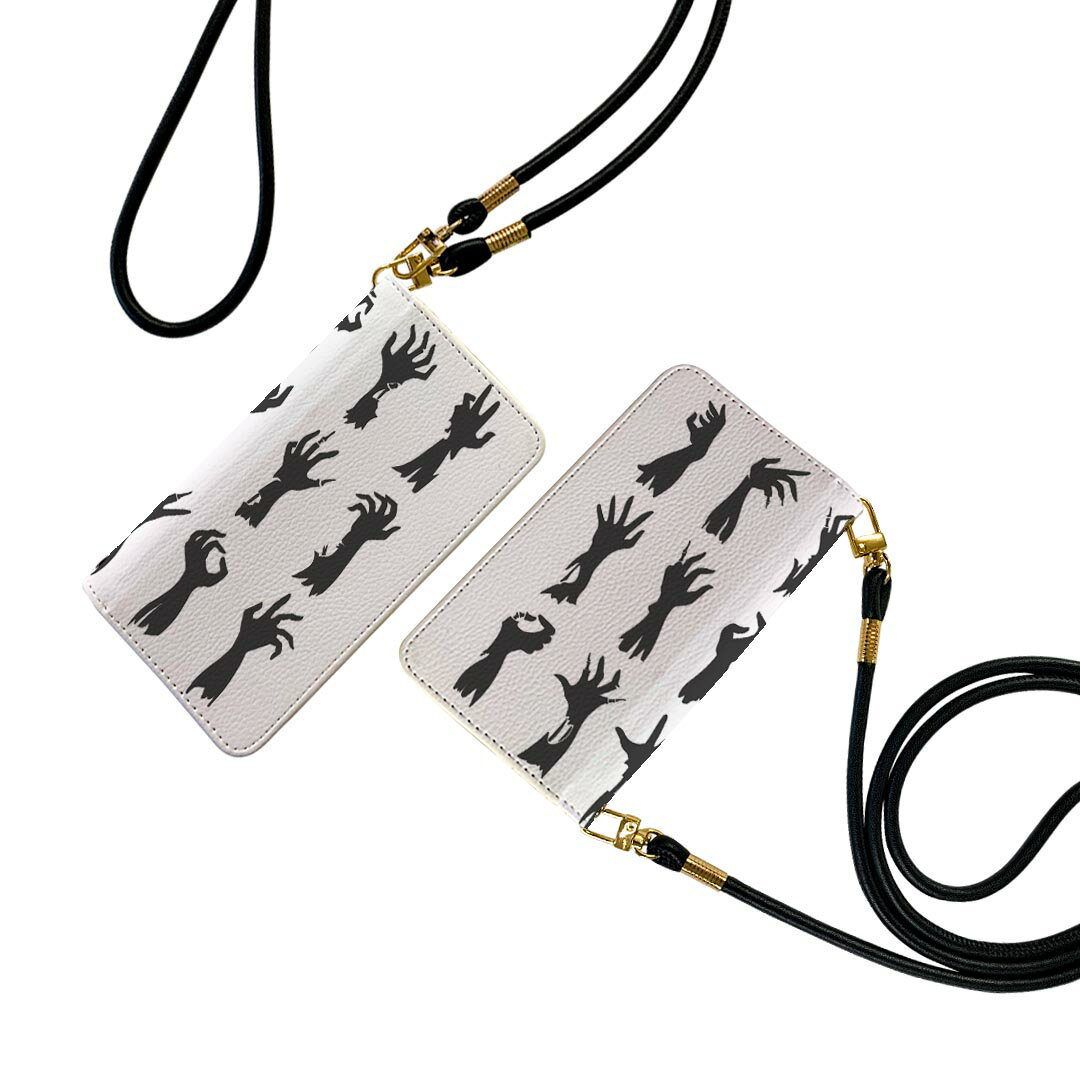 F-01J arrows NX アローズ NX ストラップ付き f01j ケース ショルダー スマホ 落下防止 手帳型 マグネット式 ピタッと閉まる スマホカバー 肩掛け 斜めかけ 015383 手　芸術　モノクロのサムネイル