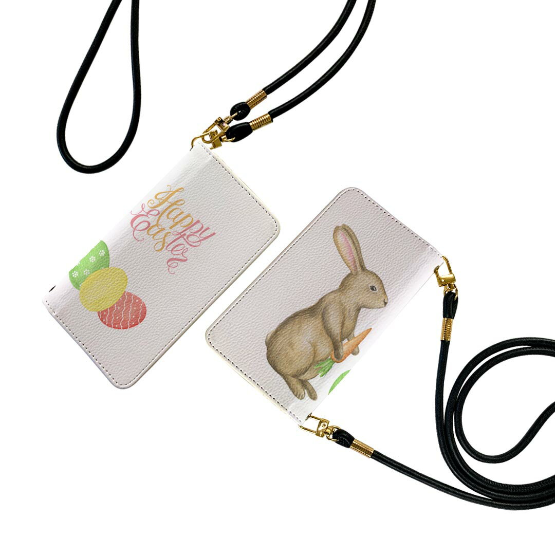 Galaxy A54 5G ギャラクシー SC-53D SCG21 専用 ケース 共通対応 ストラップ付き sc53d ショルダー スマホ 落下防止 手帳型 マグネット式 ピタッと閉まる スマホカバー 肩掛け 斜めかけ 015391 1 イースター たまご とり うさぎ パステル(2.0)