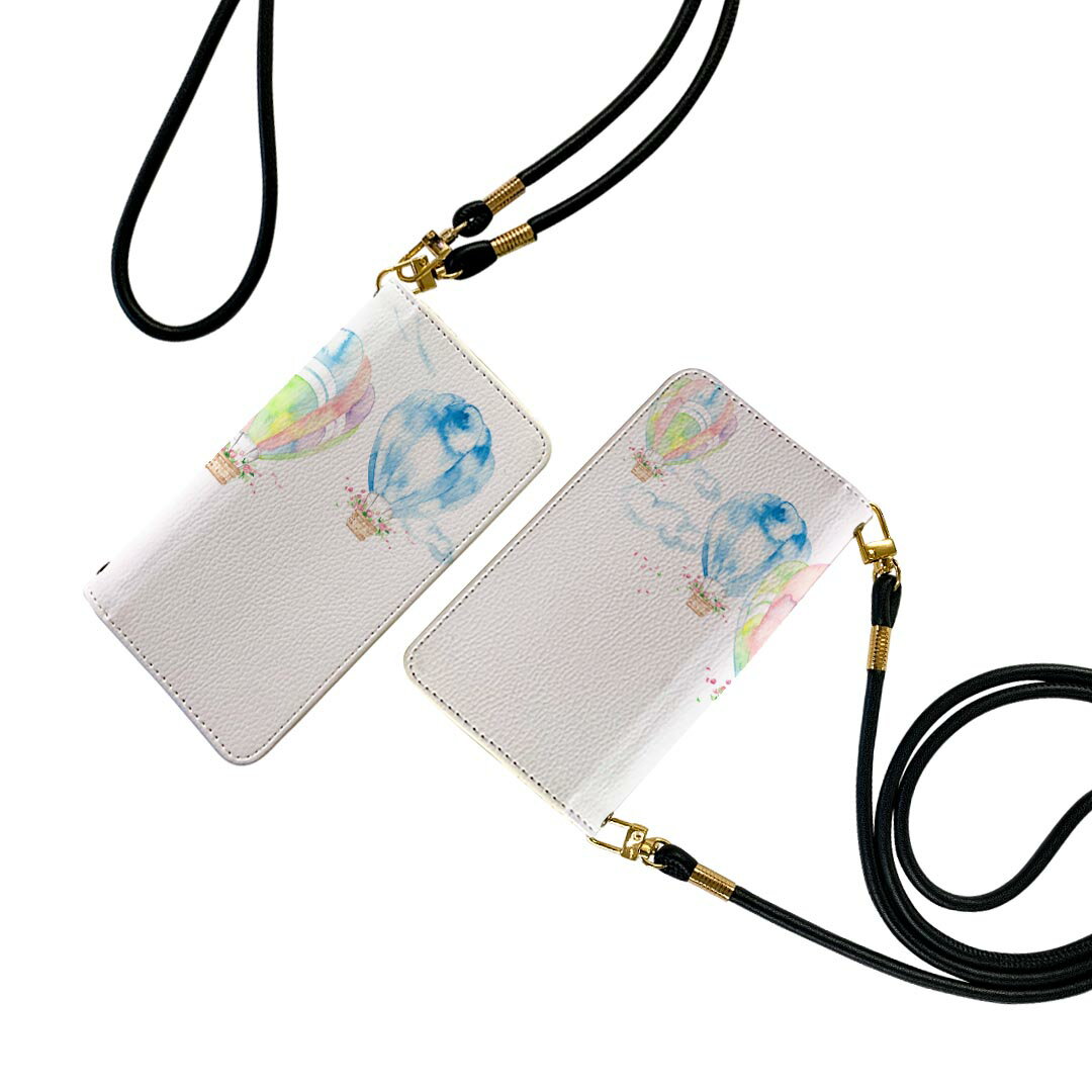 Galaxy A21 SC-42A ギャラクシー sc42a ストラップ付き ケース ショルダー スマホ 落下防止 手帳型 マグネット式 ピタッと閉まる スマホカバー 肩掛け 斜めかけ 015557 気球　パステル　花