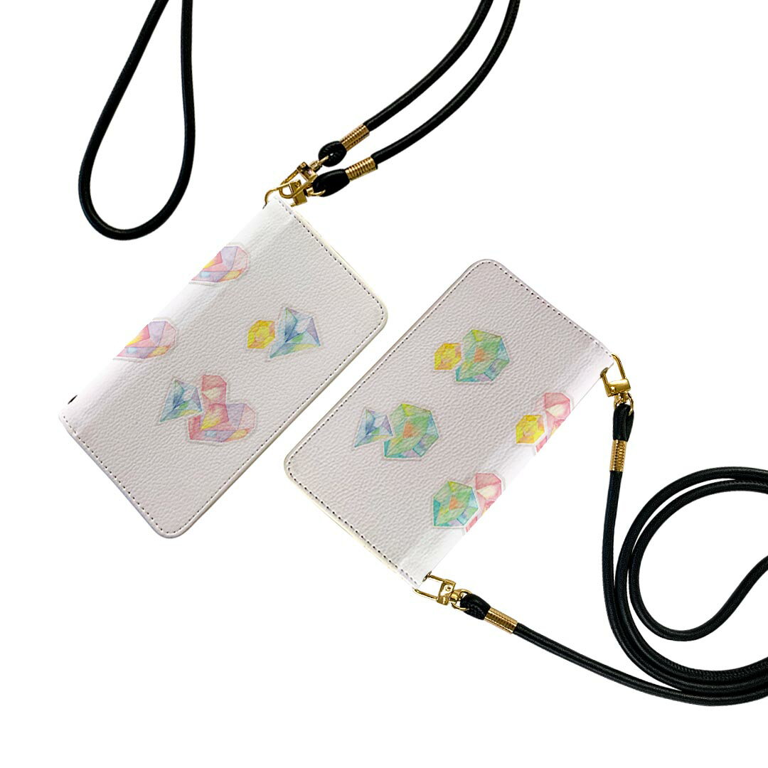 Galaxy A21 SC-42A ギャラクシー sc42a ストラップ付き ケース ショルダー スマホ 落下防止 手帳型 マグネット式 ピタッと閉まる スマホカバー 肩掛け 斜めかけ 015587 フェミニン　ハート　ダイヤ　パステル　キラキラ