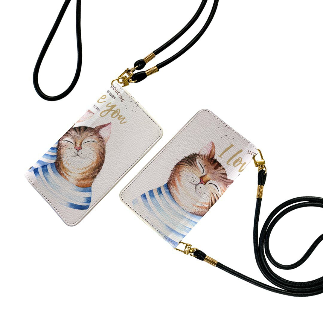 iPhoneSE ケース 第2世代 / 第3世代 iPhone 7 / iPhone 8 共通対応 アイフォーン iphone se ストラップ付き ケース ショルダー スマホ 落下防止 手帳型 マグネット式 ピタッと閉まる スマホカバー 肩掛け 斜めかけ 015592 猫　夫婦　愛　英語(2.0)