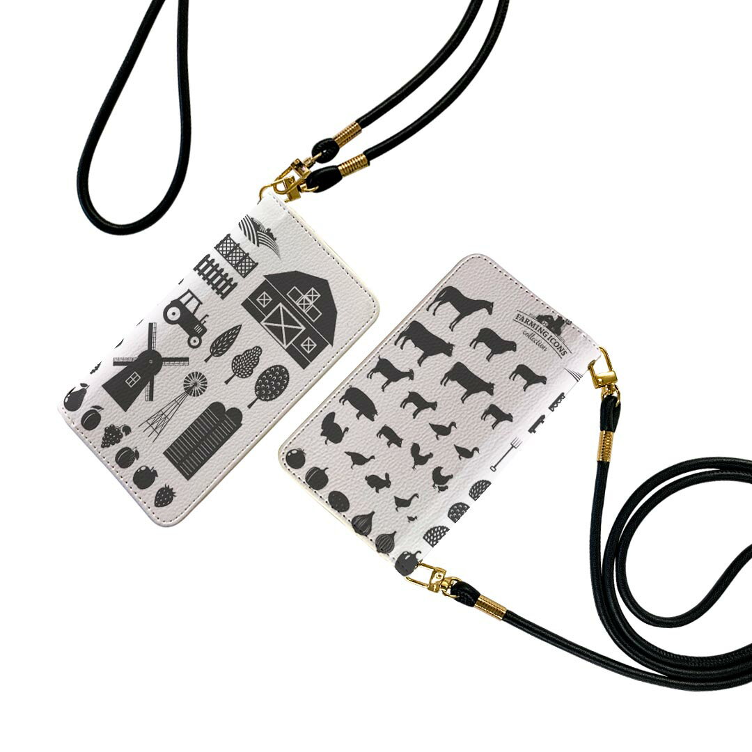 AQUOS sense7 SH-53C SHG10 用 共通対応 ケース カバー 手帳 sh53c ストラップ付き ケース ショルダー スマホ 落下防止 手帳型 マグネット式 ピタッと閉まる スマホカバー 肩掛け 斜めかけ 015648 犬 車 風車 モノクロ