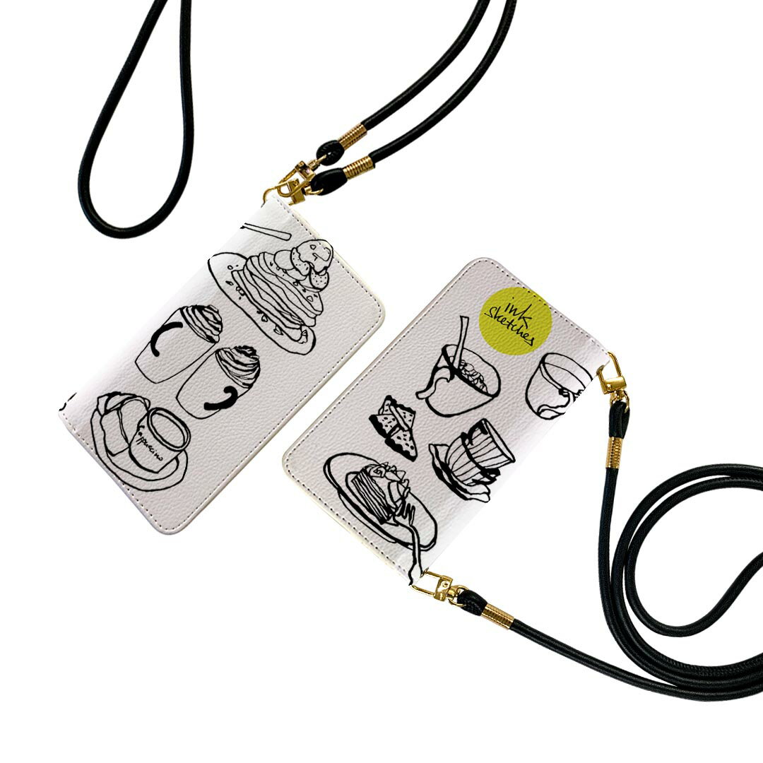 AQUOS R5G SH-51A アクオスr5g ストラップ付き sh51a ケース ショルダー スマホ 落下防止 手帳型 マグネット式 ピタッと閉まる スマホカバー 肩掛け 斜めかけ 015723 カフェ　食べ物　飲み物