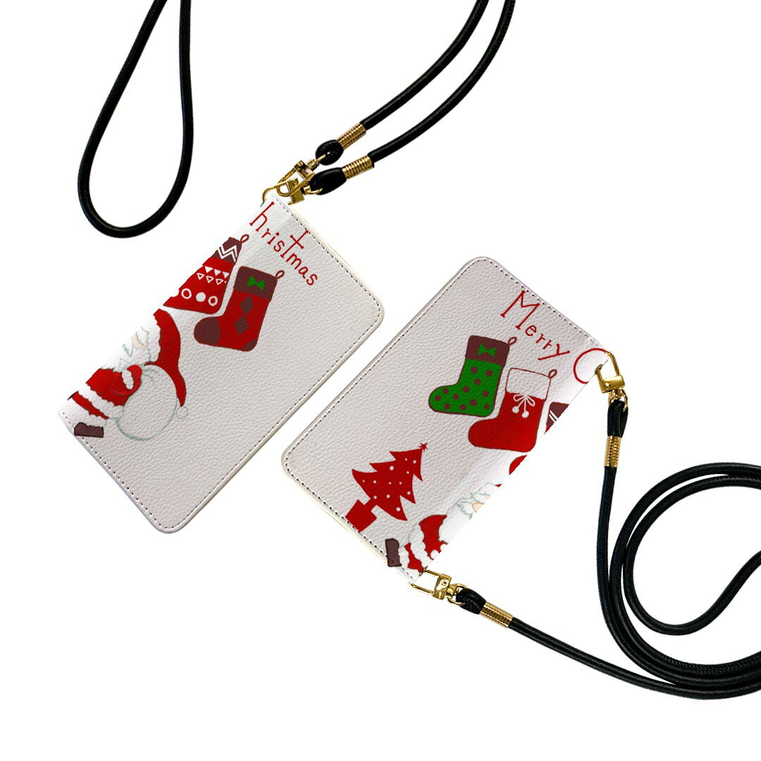 iPhone12 Pro Max 6.7インチ 専用 アイフォン12 iphone12promax 各キャリア対応 ストラップ付き ケース ショルダー スマホ 落下防止 手帳型 マグネット式 ピタッと閉まる スマホカバー 肩掛け 斜めかけ 015788 クリスマス　サンタ　かわいい