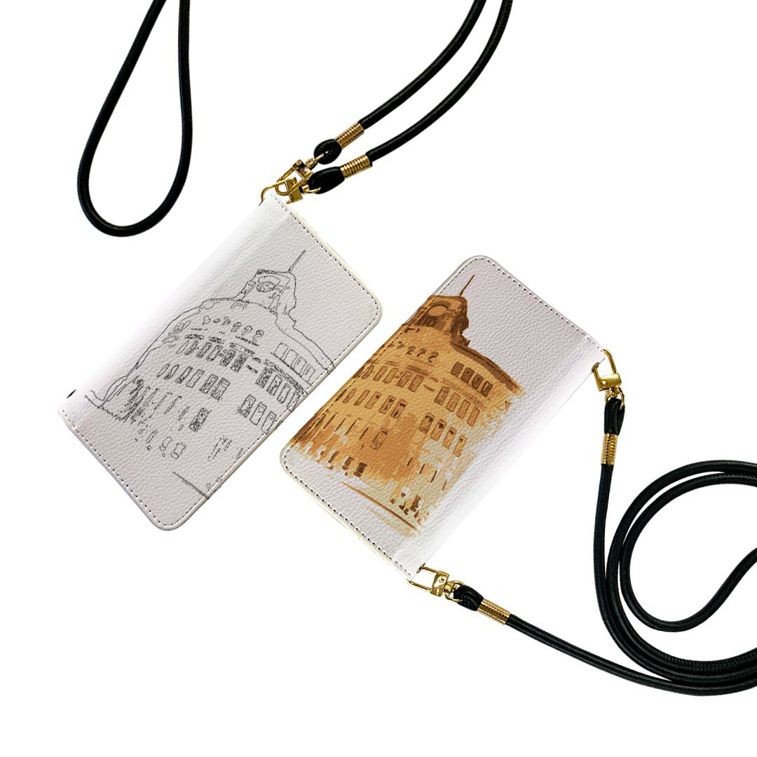 Galaxy A22 5G SC-56B ギャラクシー ストラップ付き sc56b ケース ショルダー スマホ 落下防止 手帳型 マグネット式 ピタッと閉まる スマホカバー 肩掛け 斜めかけ 015862 斜塔　建物(2.0)