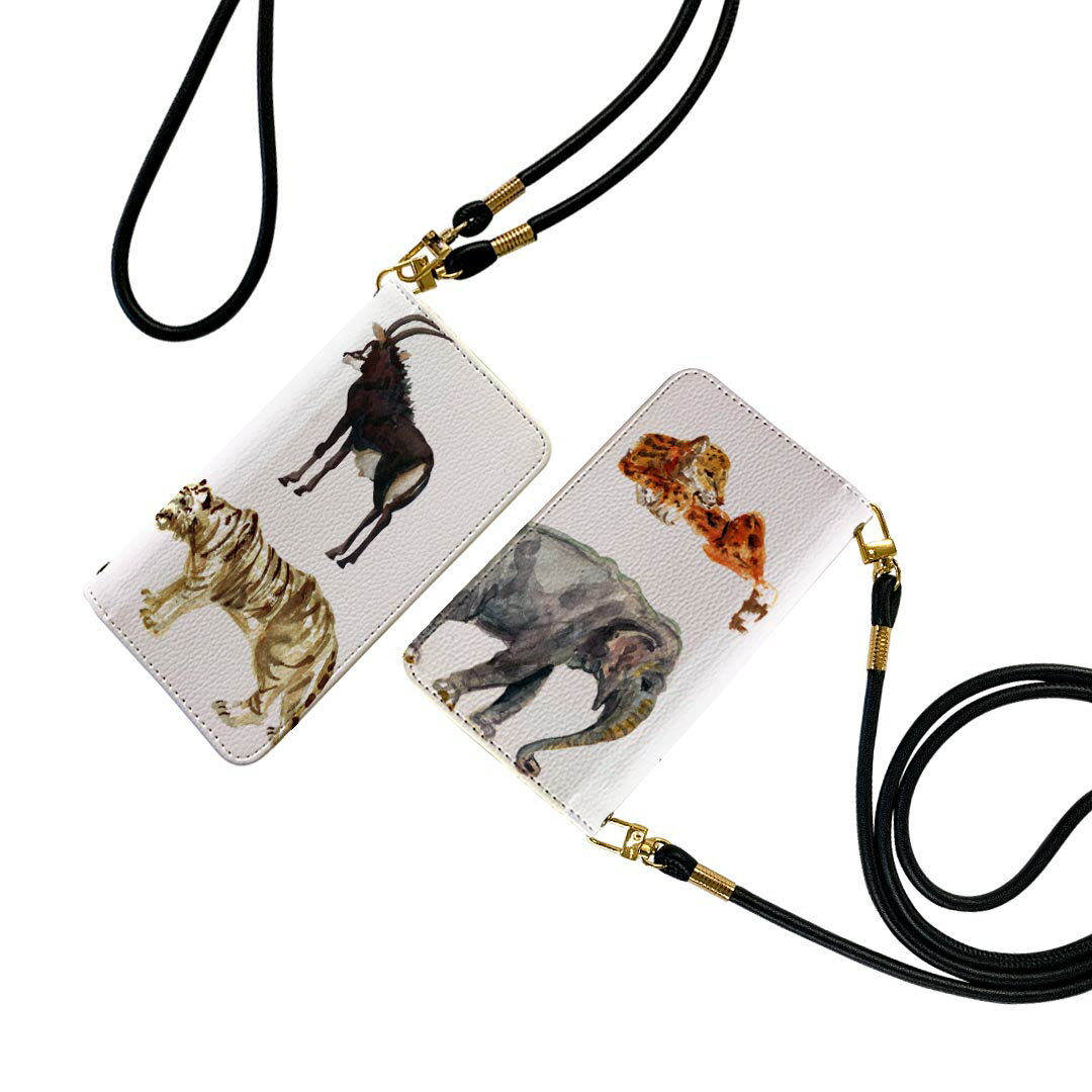 Xperia 10 V SO-52D / SOG11 / A302SO / XQ-DC44 エクスペリア テン マークファイブ 共通対応 ストラップ付き so52d ケース ショルダー スマホ 落下防止 手帳型 マグネット式 ピタッと閉まる スマホカバー 肩掛け 斜めかけ 015881 動物 animal アニマル