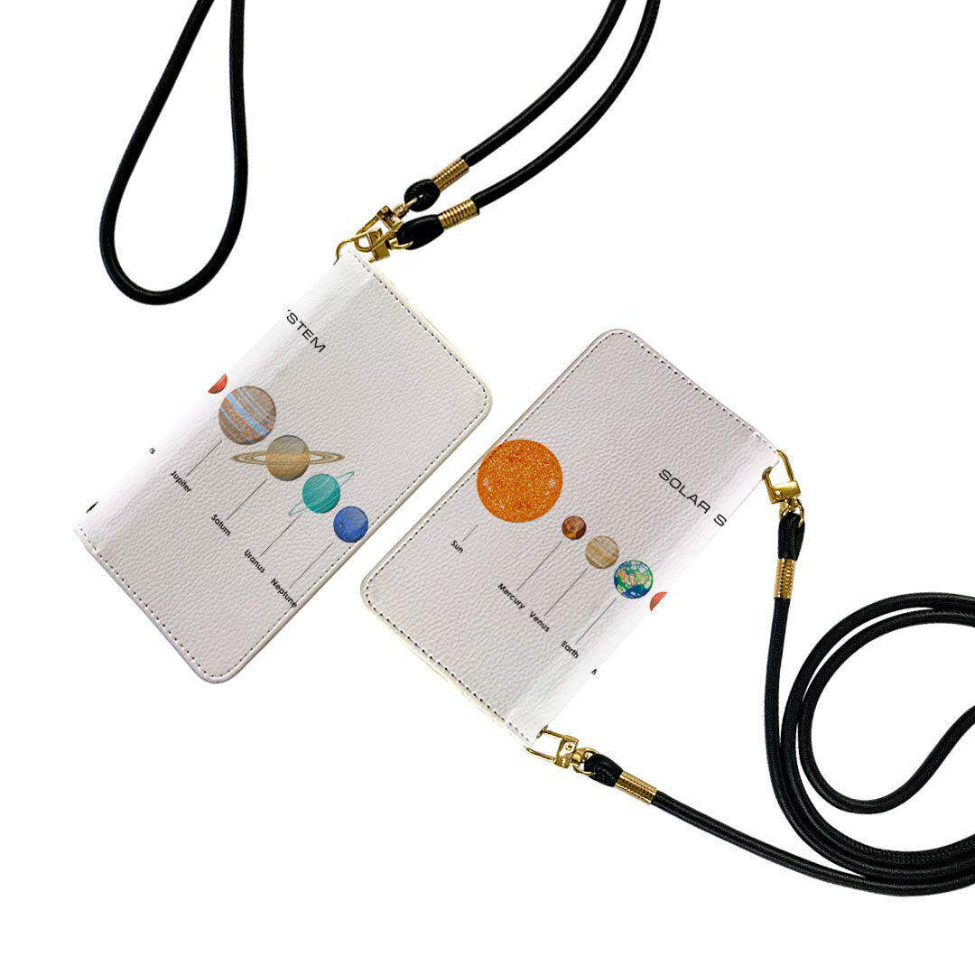 Xperia 1 SO-03L エクスペリア ストラップ付き so03l ケース ショルダー スマホ 落下防止 手帳型 マグネット式 ピタッと閉まる スマホカバー 肩掛け 斜めかけ 015931 太陽系　宇宙　惑星