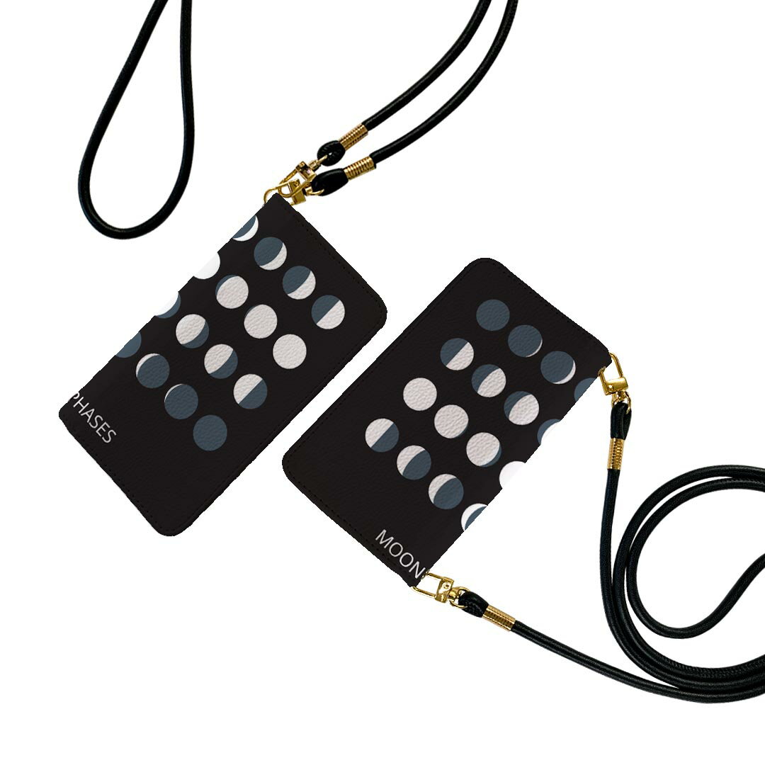 SHV40 AQUOS sense アクオスセンス ストラップ付き ケース ショルダー スマホ 落下防止 手帳型 マグネット式 ピタッと閉まる スマホカバー 肩掛け 斜めかけ 016028 月の満ち欠け　宇宙　月