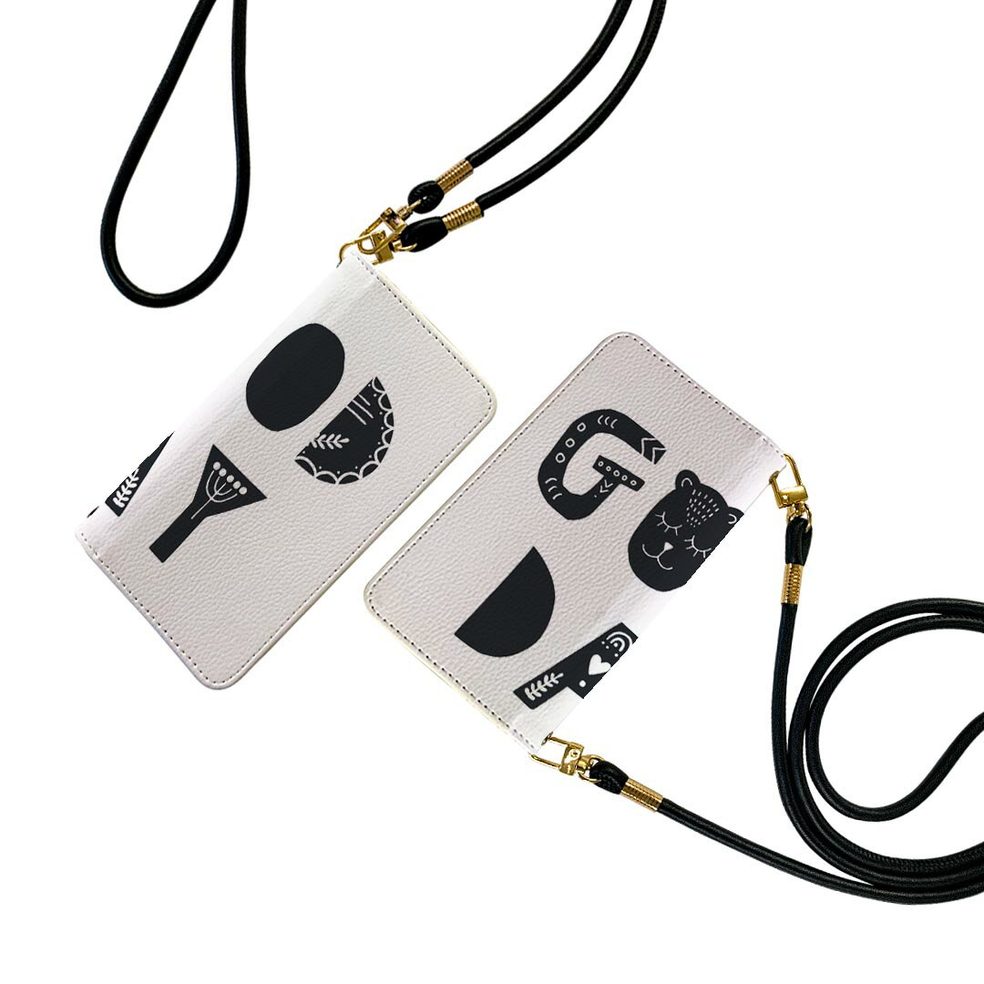 SHV42 AQUOS R2 アクオスアールツー au エーユー ストラップ付き ケース ショルダー スマホ 落下防止 手帳型 マグネット式 ピタッと閉まる スマホカバー 肩掛け 斜めかけ 016126 英語　モノクロ