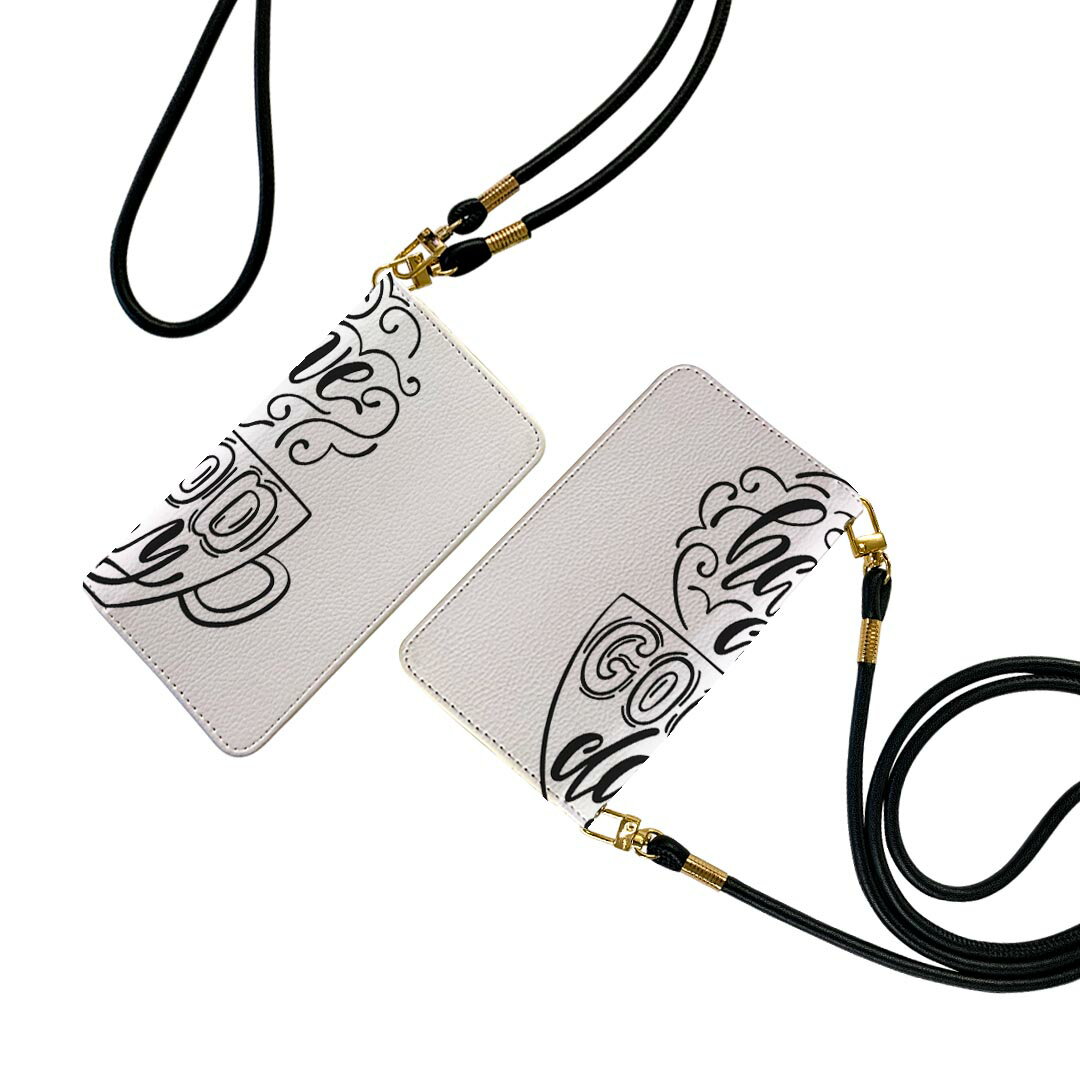 L-01K V30+ LG ストラップ付き l01k ケース ショルダー スマホ 落下防止 手帳型 マグネット式 ピタッと閉まる スマホカバー 肩掛け 斜めかけ 016127 英語　カフェ　コーヒー(2.0)