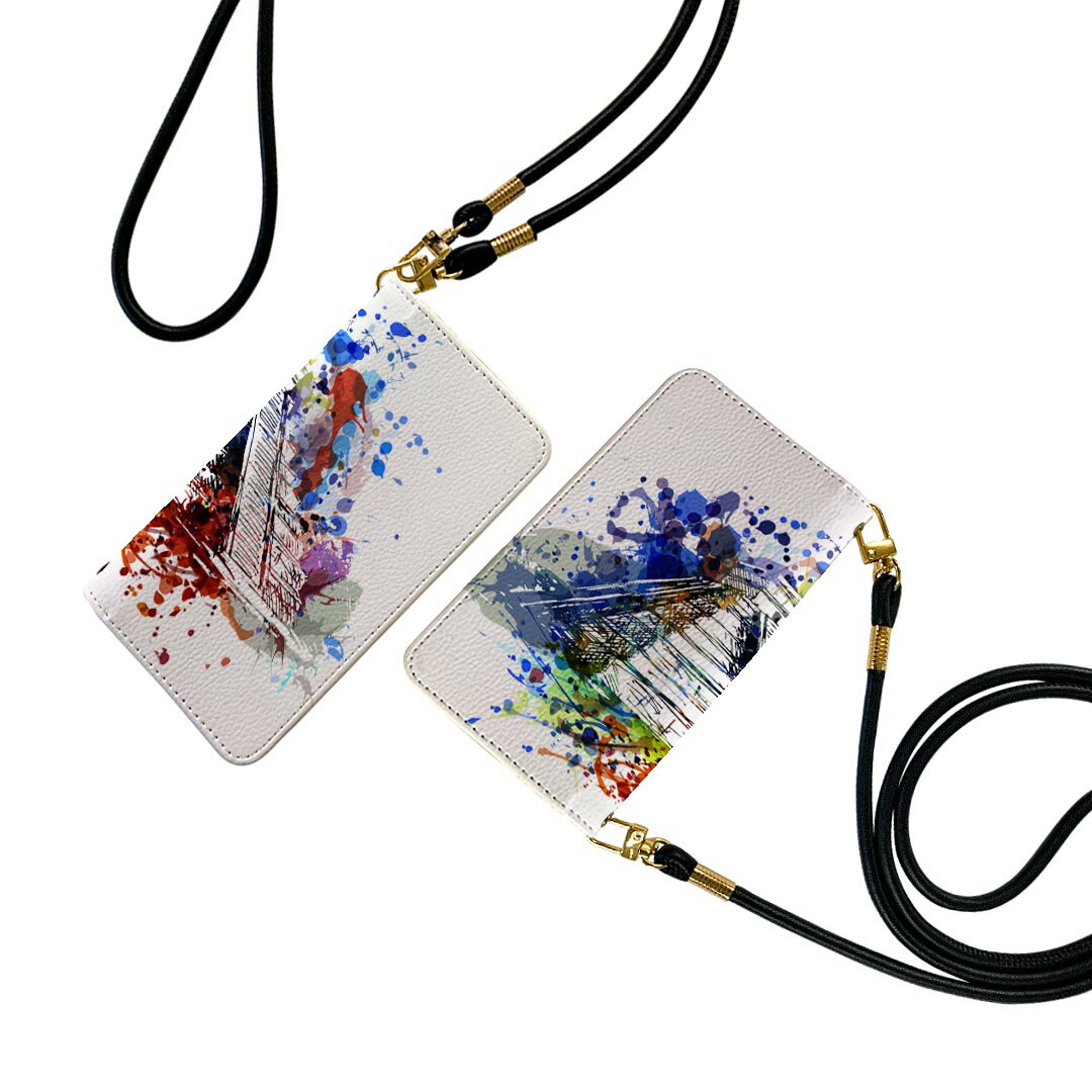 Xperia Ace III SO-53C SOG08 共通対応 ストラップ付き so53c ケース ショルダー スマホ 落下防止 手帳型 マグネット式 ピタッと閉まる スマホカバー 肩掛け 斜めかけ 016159 ペイント　カラフル